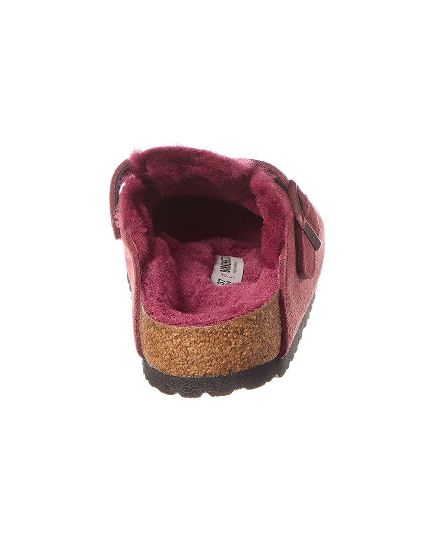 Сабо Birkenstock Boston VL из замши и овчины, бордовый — фото 3