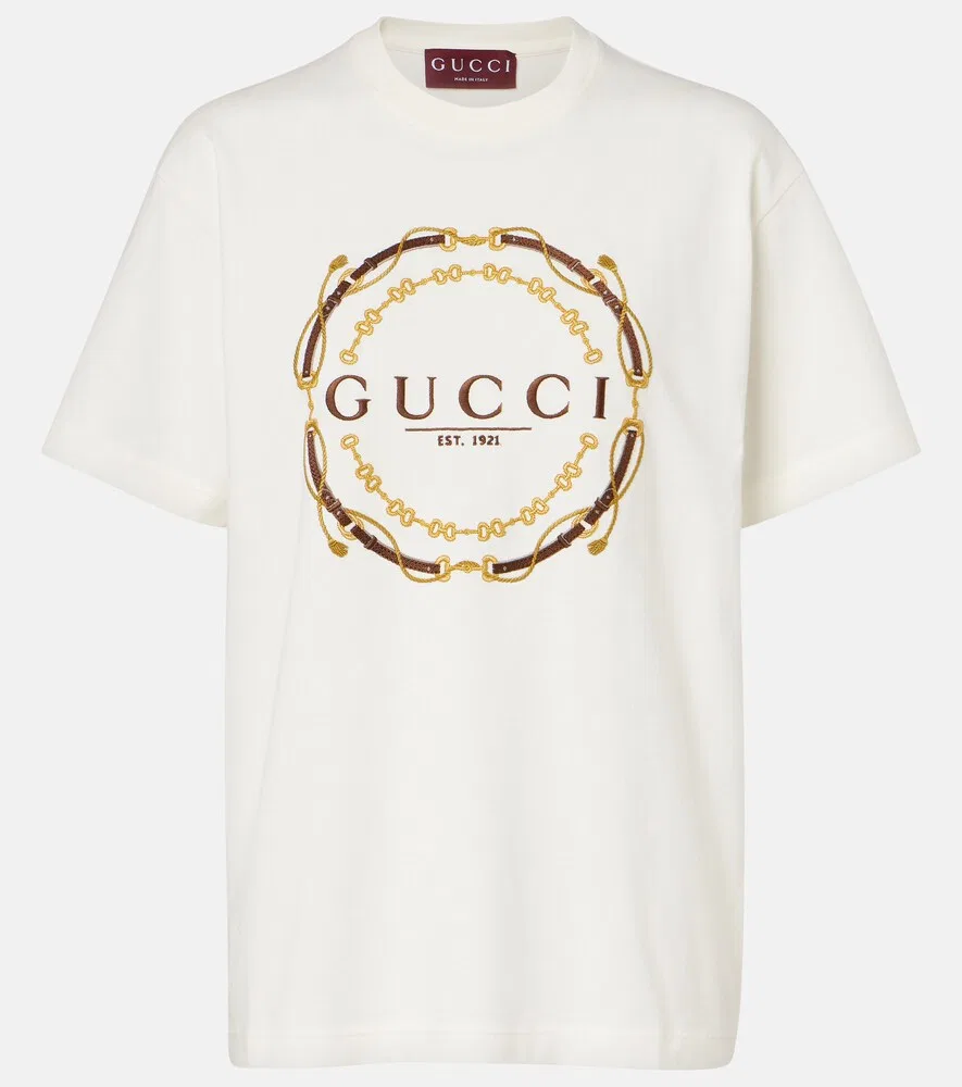 Футболка Gucci с вышитым логотипом, из хлопкового трикотажа, белый