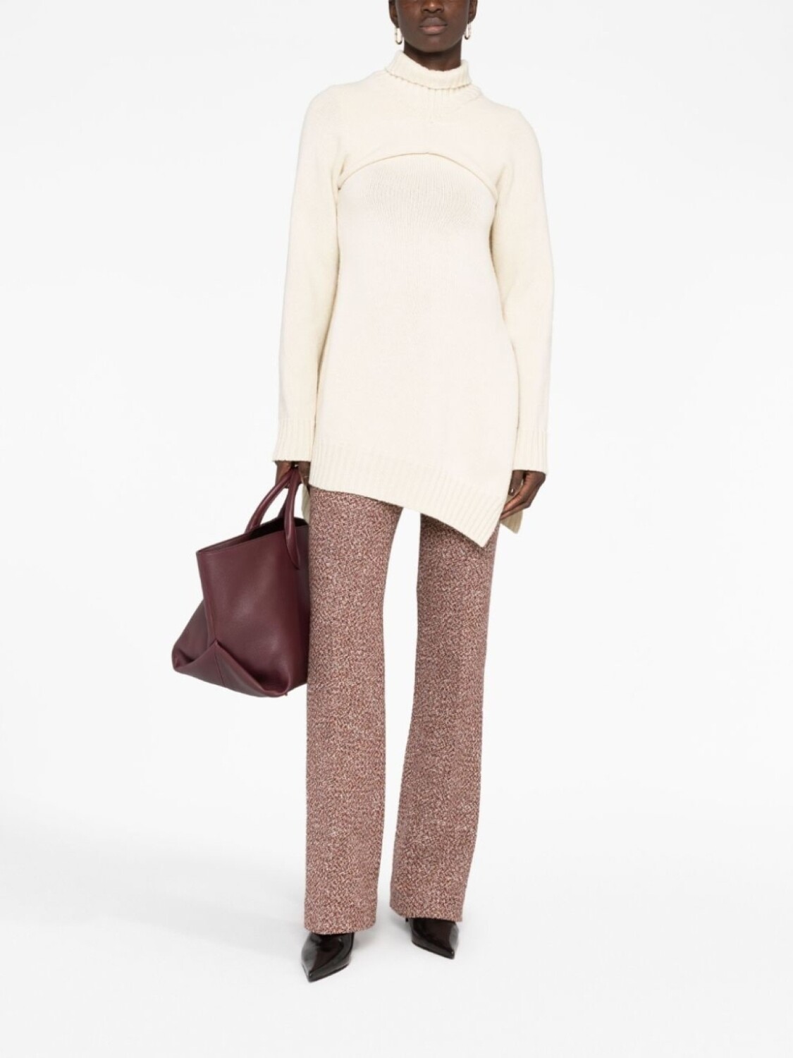 Jil Sander джемпер в рубчик со съемной вставкой, нейтральный цвет — фото 2