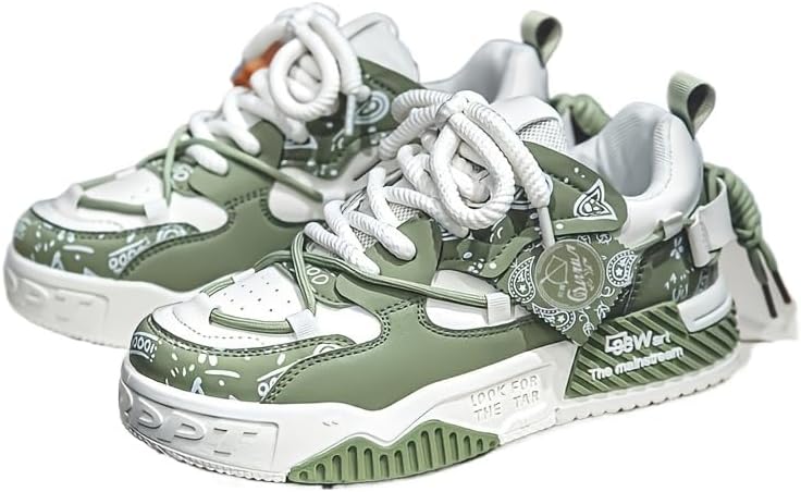 

Кроссовки для скейтборда больших размеров с цветными вставками для мужчин - удобные, с нескользящей подошвой, на шнуровке, дышащие, повседневные с поддержкой свода стопы для активного отдыха на улице Clolinde, белый/зеленый