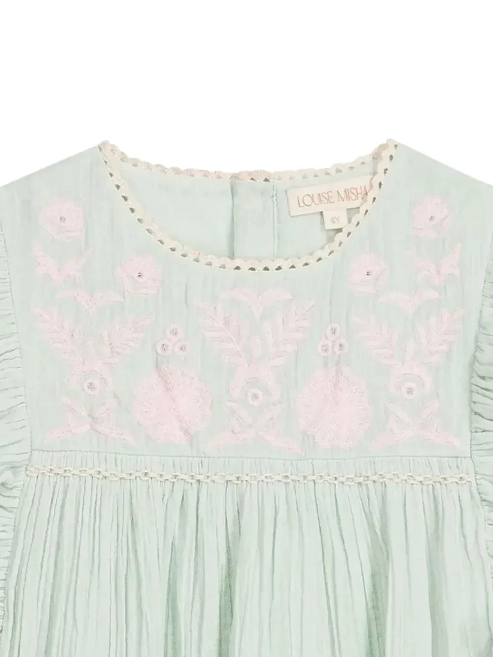 Платье с вышивкой и оборками Louise Misha Kids, зеленый — фото 2