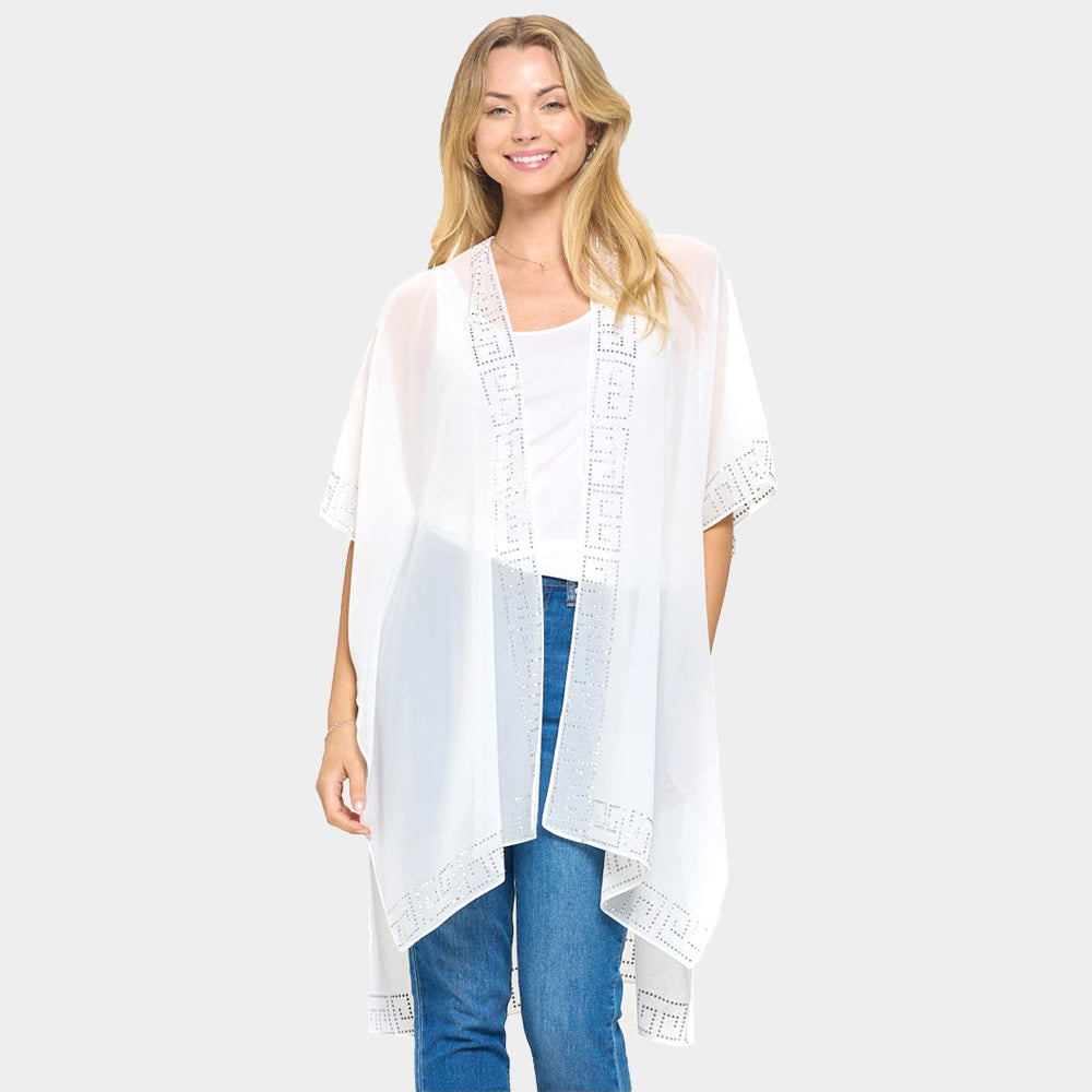 

Блестящая стеганая геометрическая кимоно-пончо с острыми краями TRUEDAMES, серебристо-белый