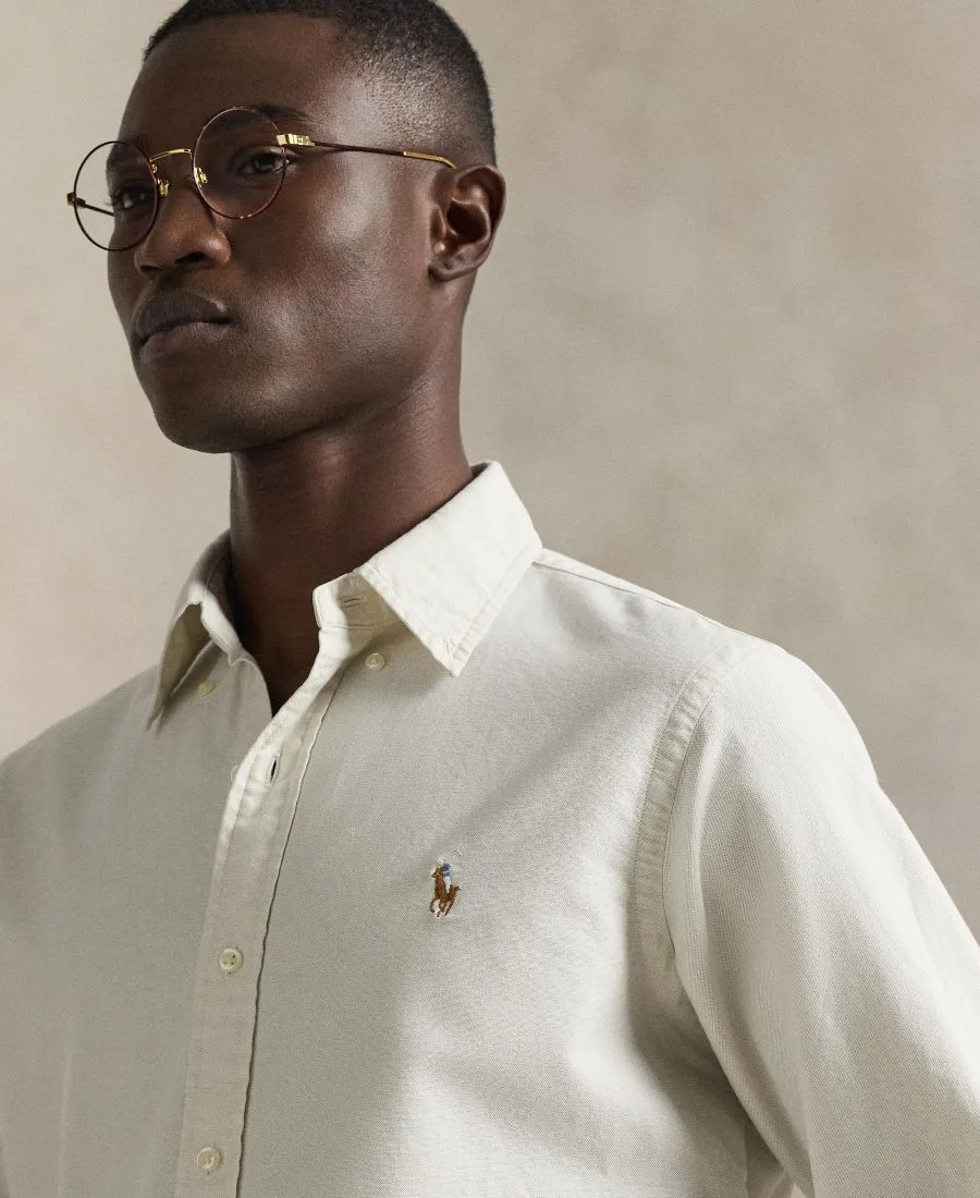 Мужская рубашка Оксфорд с длинными рукавами Polo Ralph Lauren, Basic Sand — фото 3