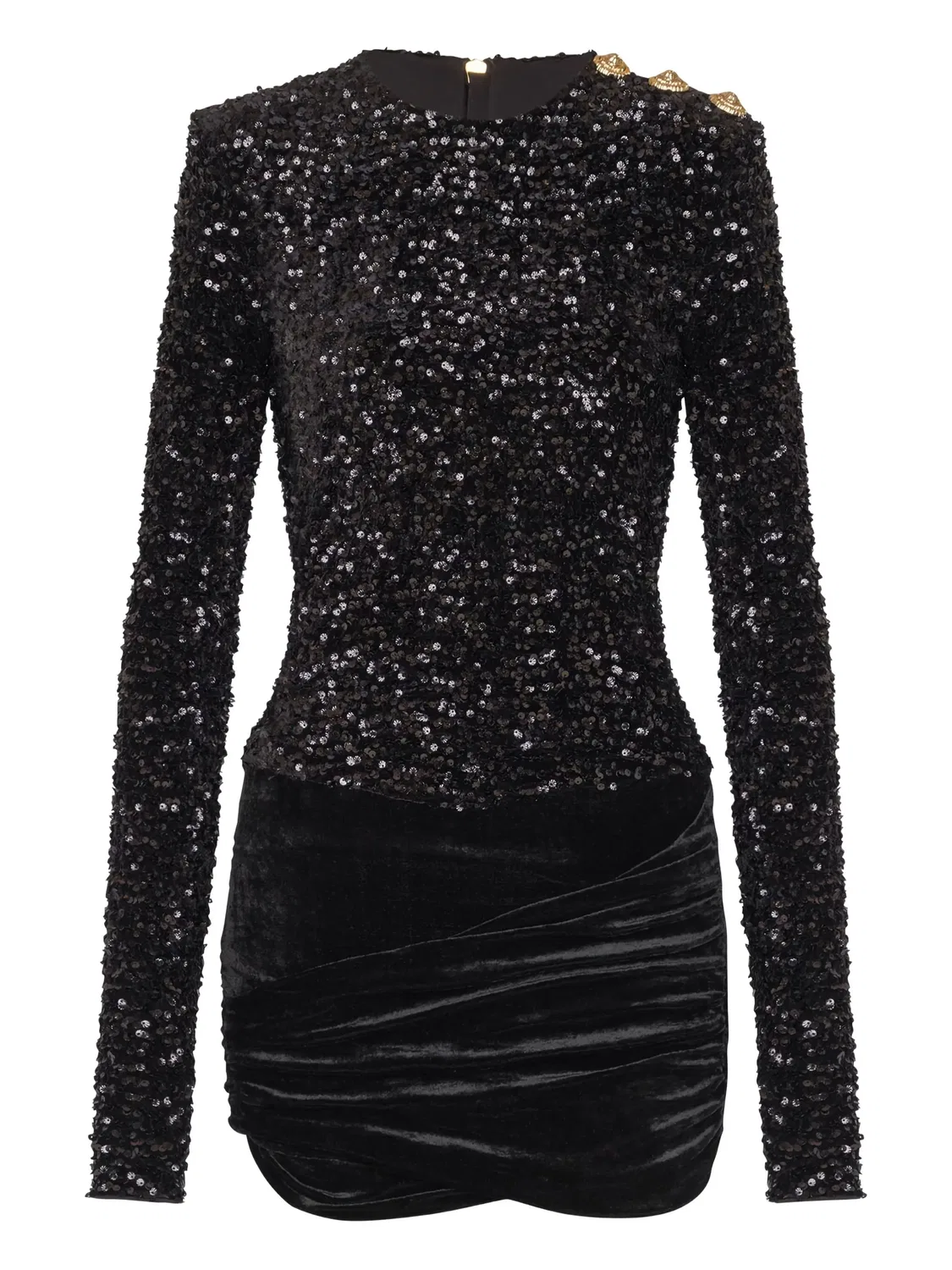 Бархатное платье мини с пайетками Balmain, черный