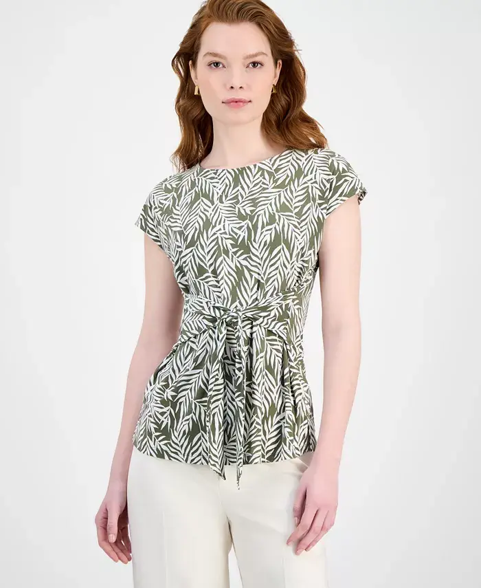 

Женский топ с листочками, короткими рукавами и завязкой на талии Kasper, зеленый