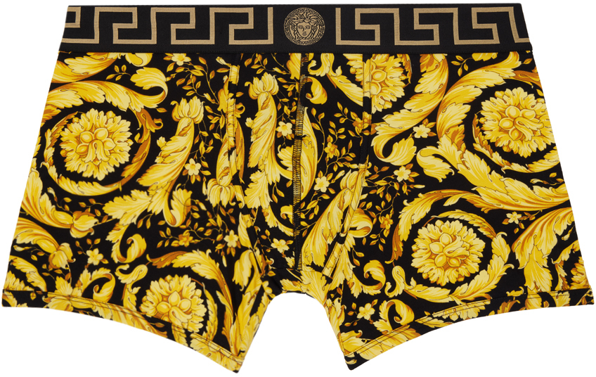 

Черные и золотые длинные боксеры Barocco Versace Underwear