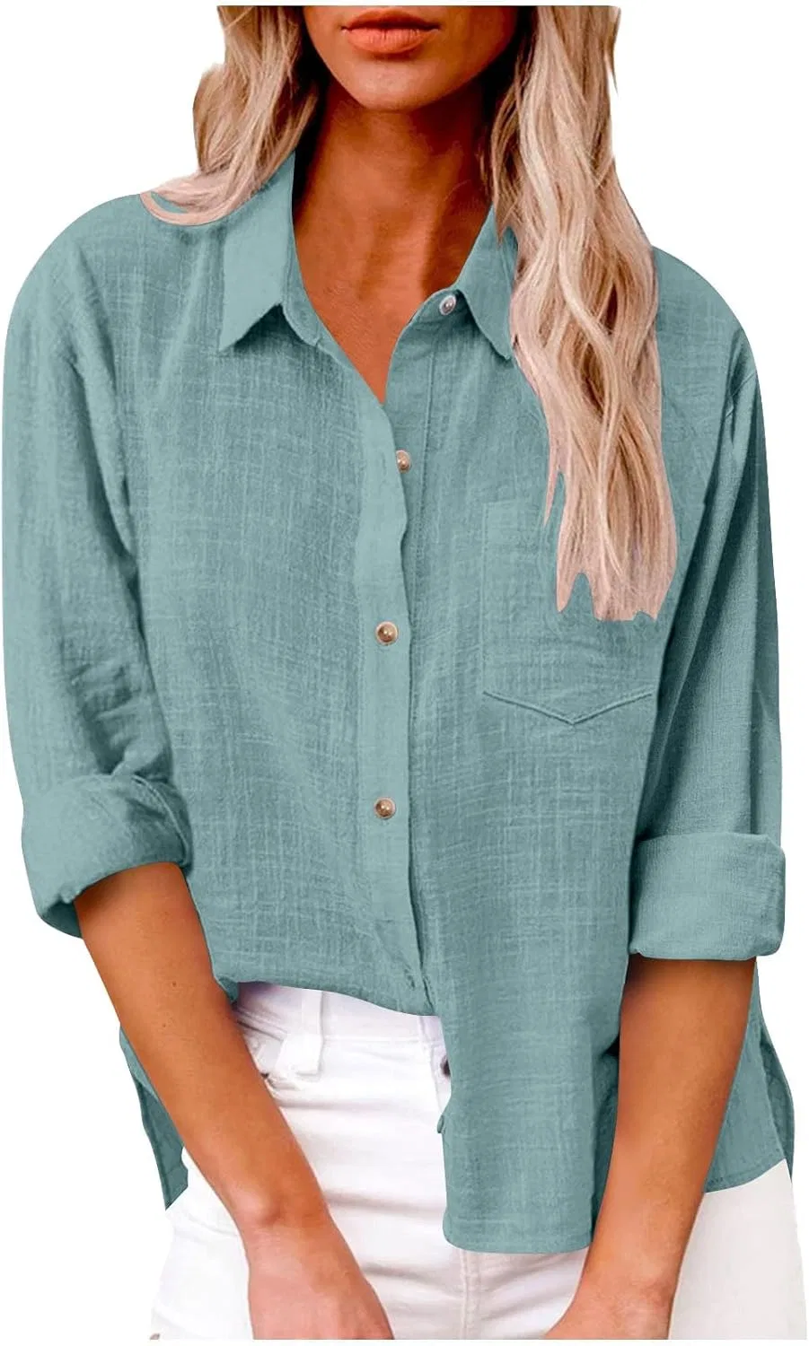 Блуза женская с длинным рукавом Cotton Linen, Sky Blue