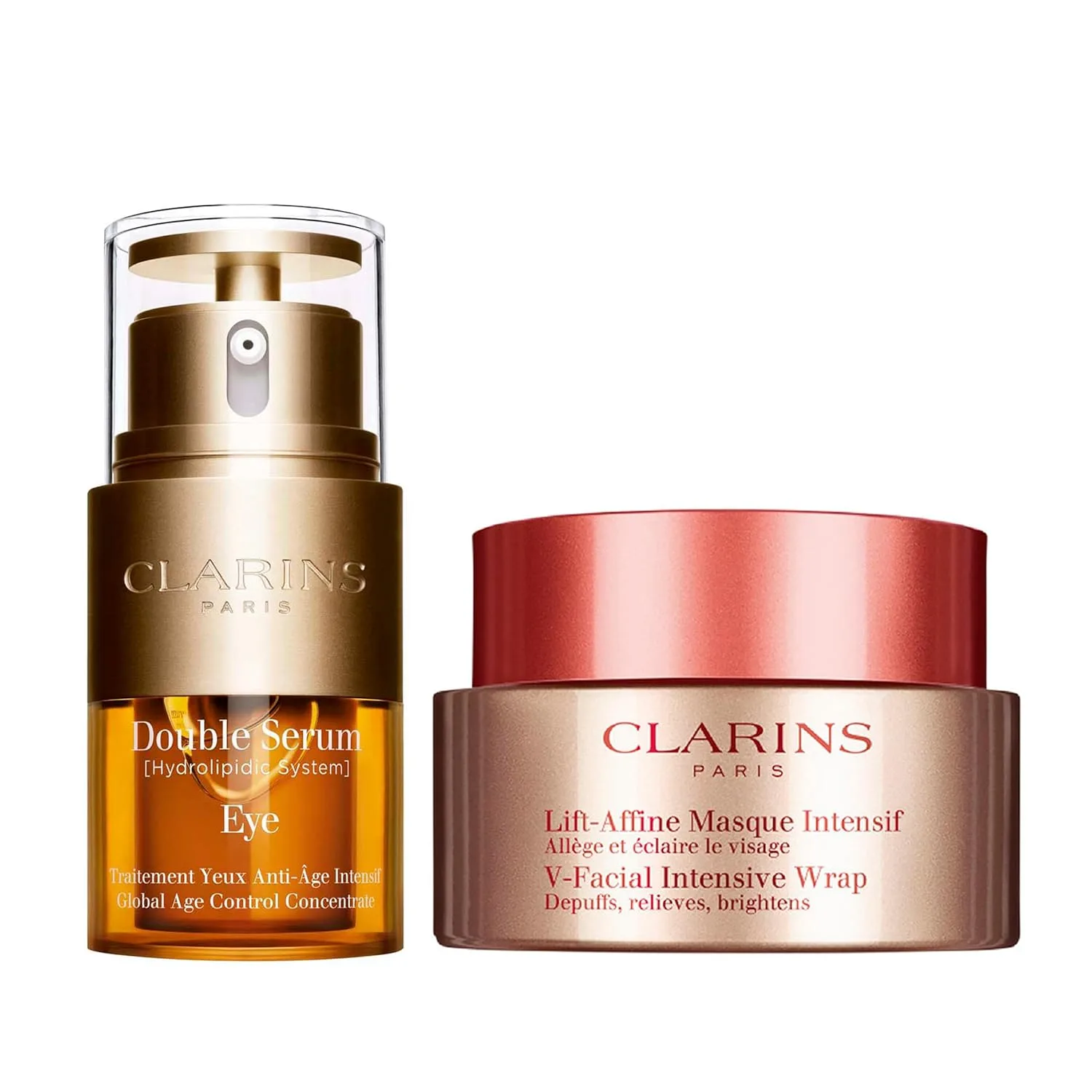 Clarins V-Facial Wrap маска для лица и набор Double Serum для глаз, уменьшает отечность, антивозрастной крем, разглаживает, укрепляет, увлажняет и оживляет кожу для более молодого вида глаз за 7 дней