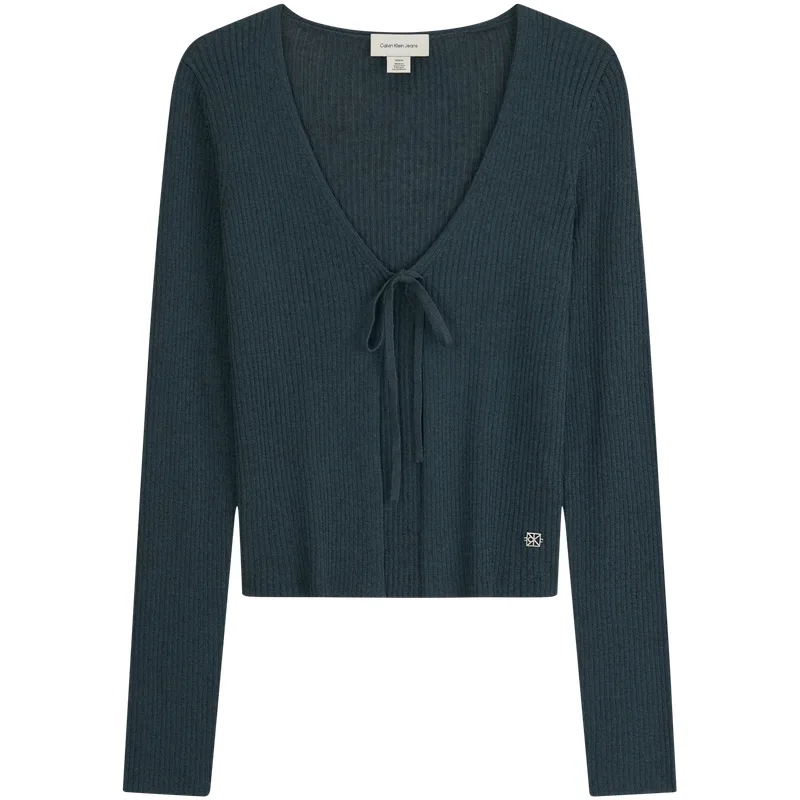 Вязаный свитер женский с V-образным вырезом Calvin Klein, 3Q1-Dark Gray Blue — фото 3