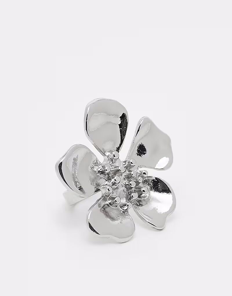 

Кольцо с крупным цветком из серебра Reclaimed Vintage