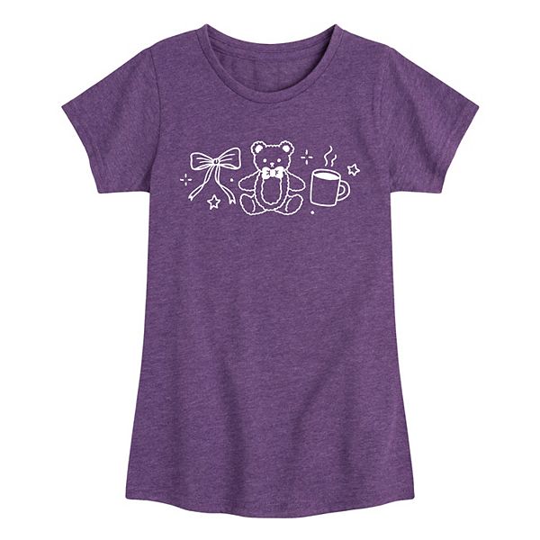 

Футболка с принтом в виде мишки, кофе и банта для девочек 7-16 лет Licensed Character, Heather Purple