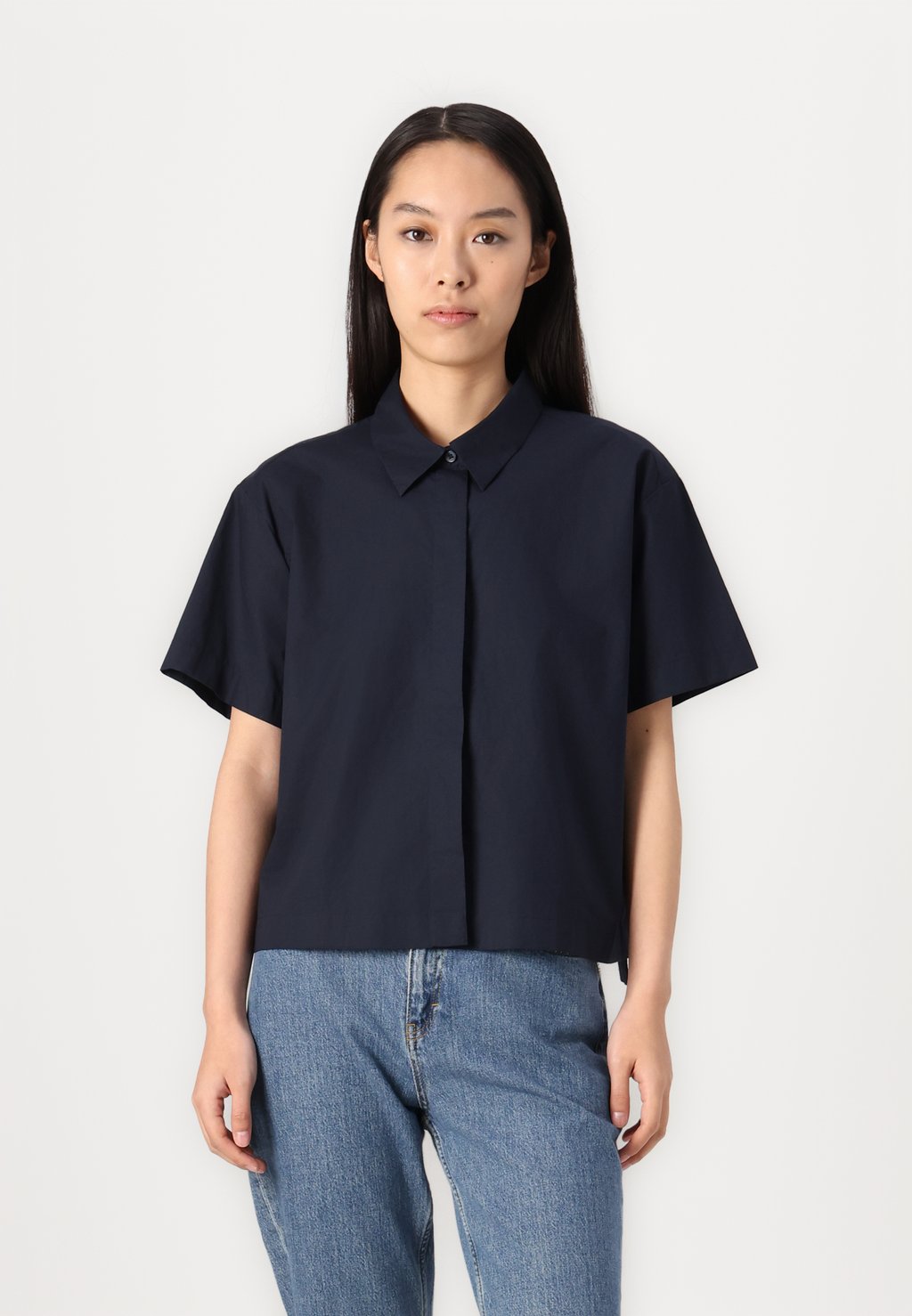 

Блузка на пуговицах BOXY SHIRT WITH PLACKET DETAIL TOM TAILOR DENIM, темно-синий