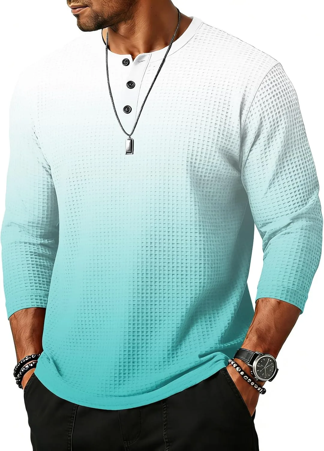 

Мужская бейсбольная футболка Henley с укороченным рукавом и градиентным принтом, S-2XL WENKOMG1