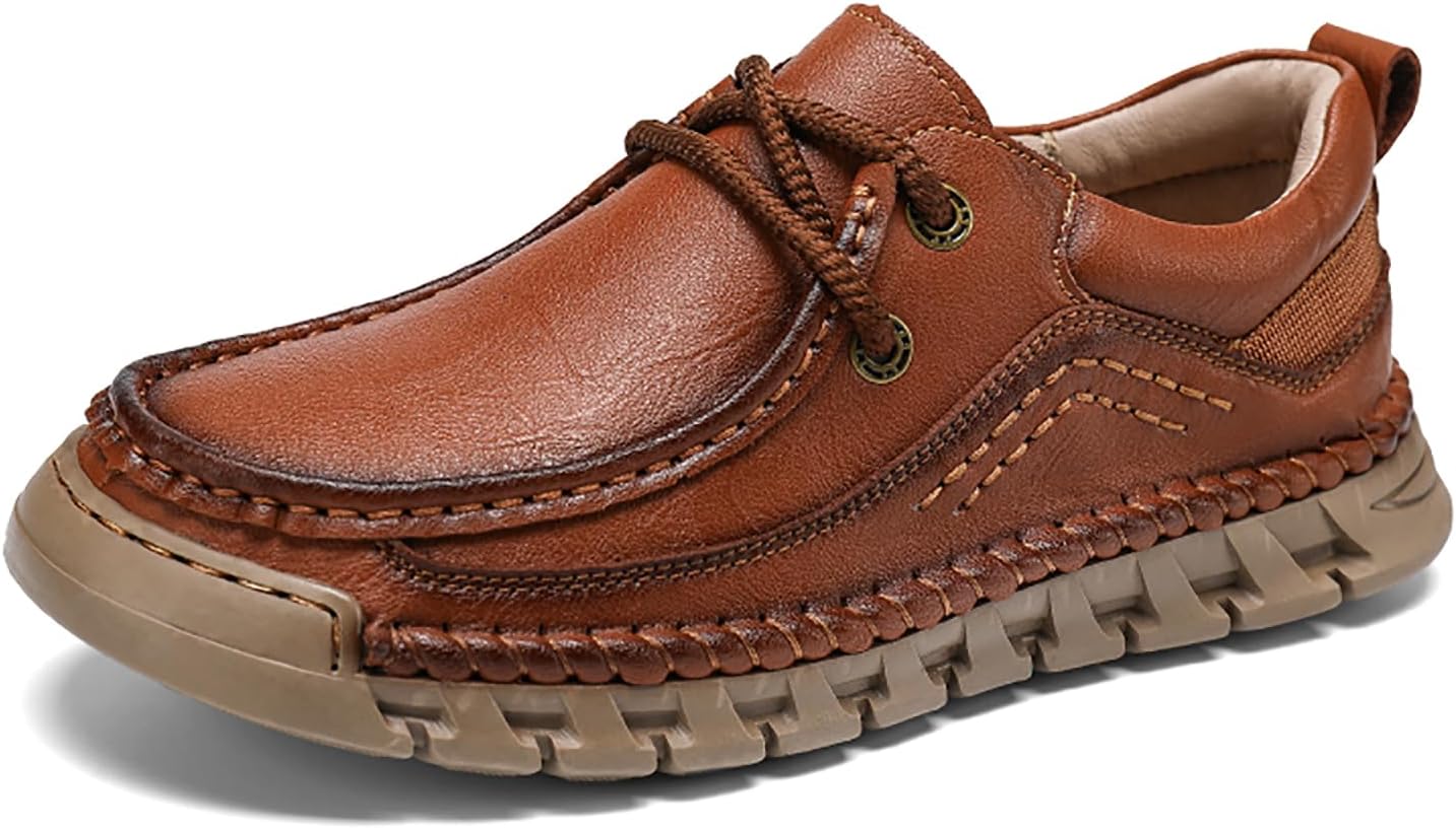 

Мужские лоферы на платформе из натуральной кожи с шнуровкой, ручная прошивка, повседневные, удобные, с противоскользящей мягкой подошвой, без застежки, для улицы, вождения и ходьбы Lvomu, коричневый