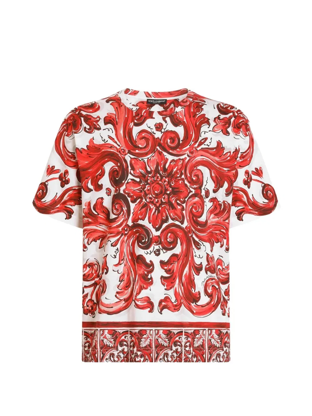Хлопковая футболка с майоликовой печатью Dolce & Gabbana, красный