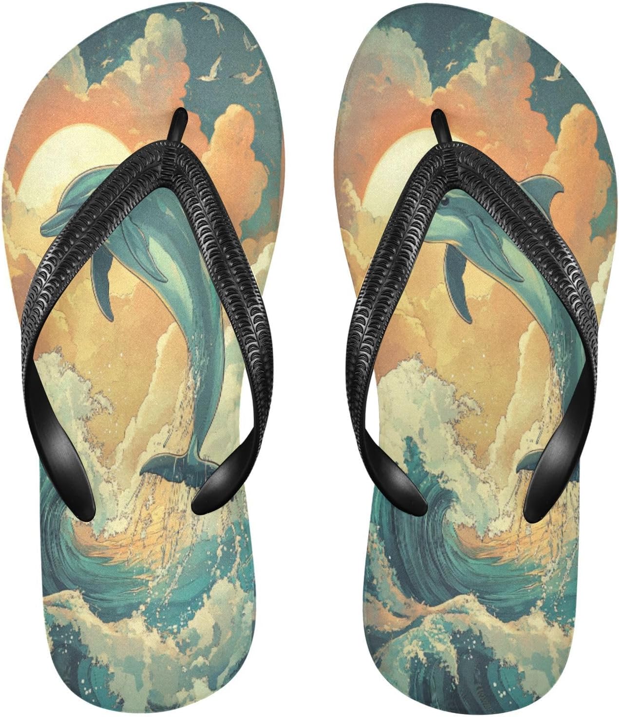 

Женские и мужские шлепанцы с изображением дельфинов и океанских волн, синие пляжные вьетнамки, резиновые, нескользящие, летние тапочки для прогулок Sinestour