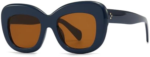 

Модные ретро-солнцезащитные очки большого размера 2027 года для женщин и мужчин, с заклепками, трендовые женские очки с защитой от УФ-излучения UV400 MTZJH, Blue Brown