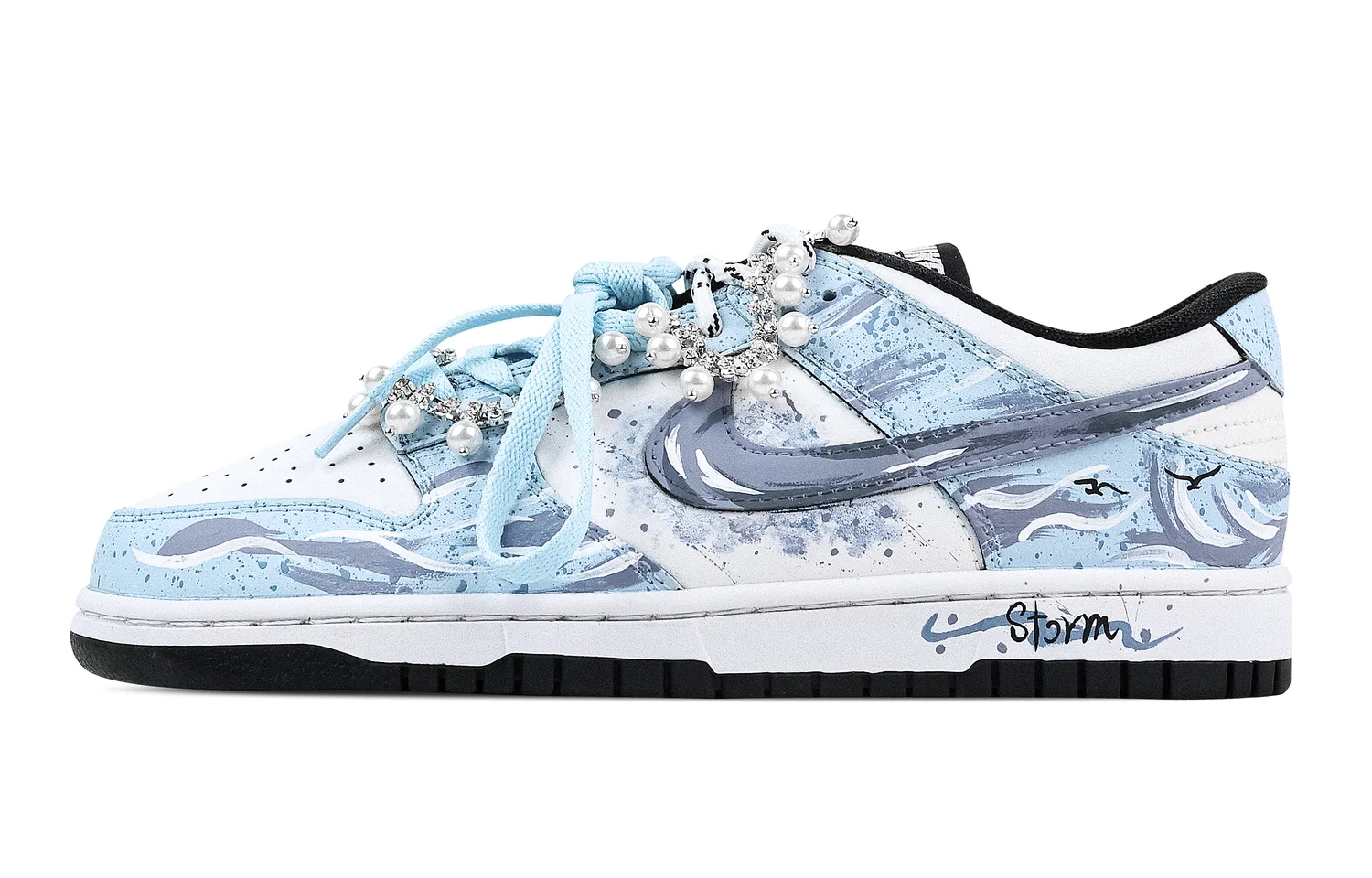 Nike Кроссовки для скейтбординга dunk pearl harbor 2 низкие, кожаные, нескользящие, устойчивые к истиранию, сине-белые, детские