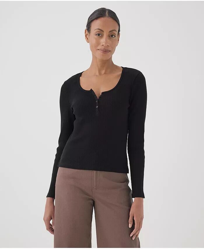 

Женский топ с длинными рукавами из органического хлопка Favorite в рубчик Henley Pact, черный