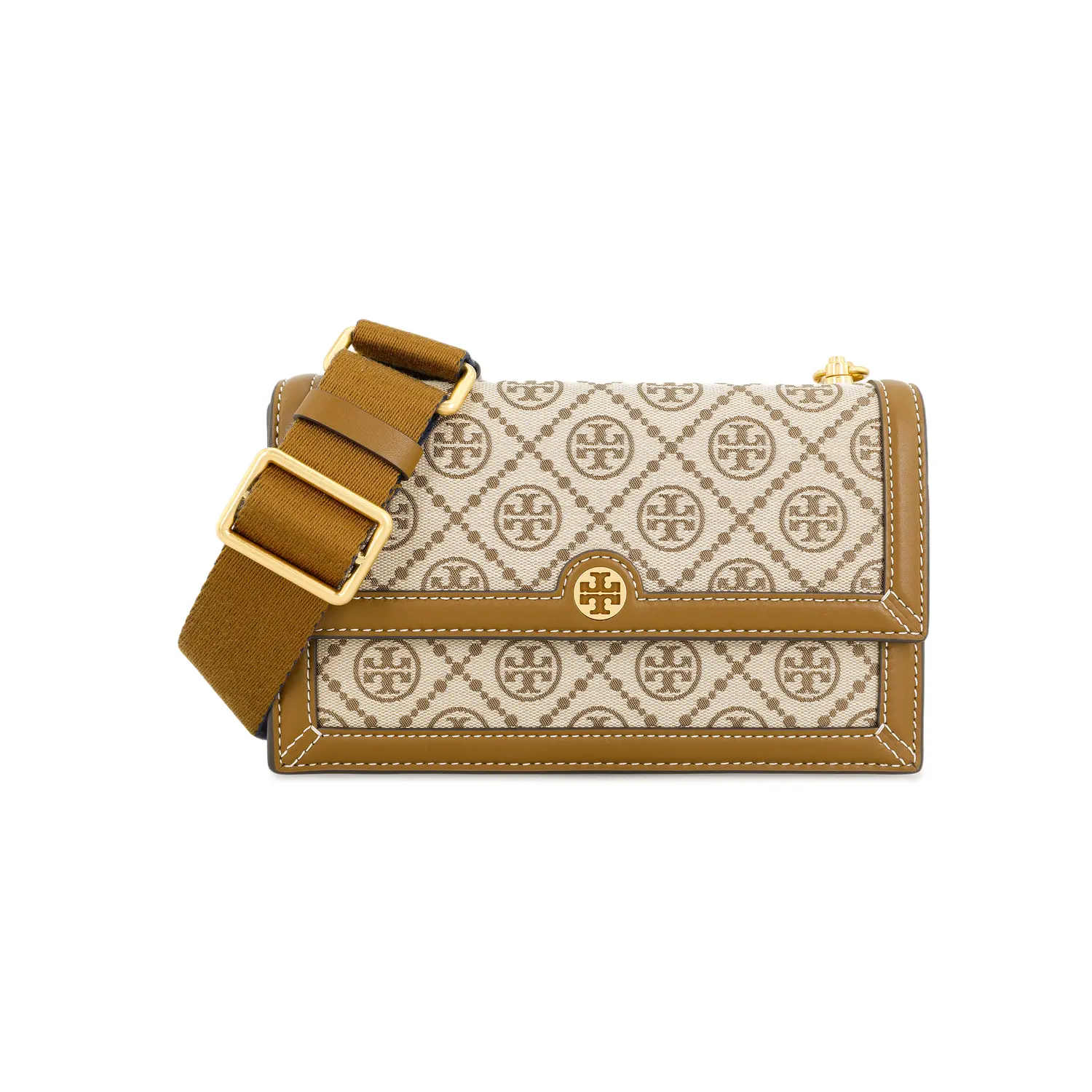 

TORY BURCH Сумка-коробка с Т-образным вырезом, жаккардовая ткань с кожаной отделкой, сумка-коробка, сумка через плечо, женская, коричневого цвета