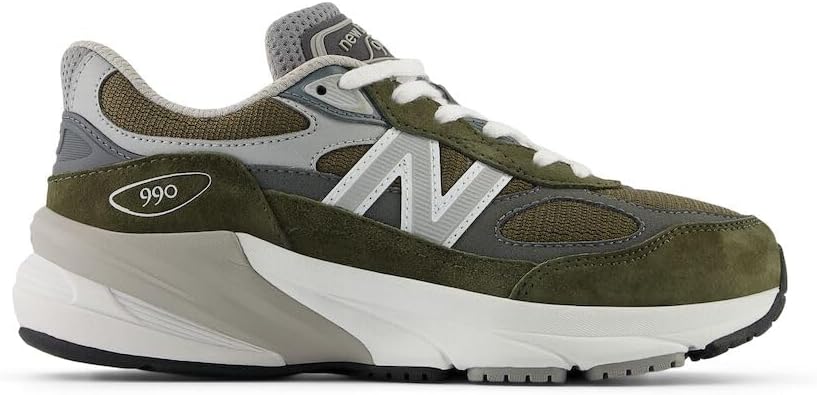 Детские кроссовки New Balance 990 V6 на шнуровке, серый/оливковый — фото 3