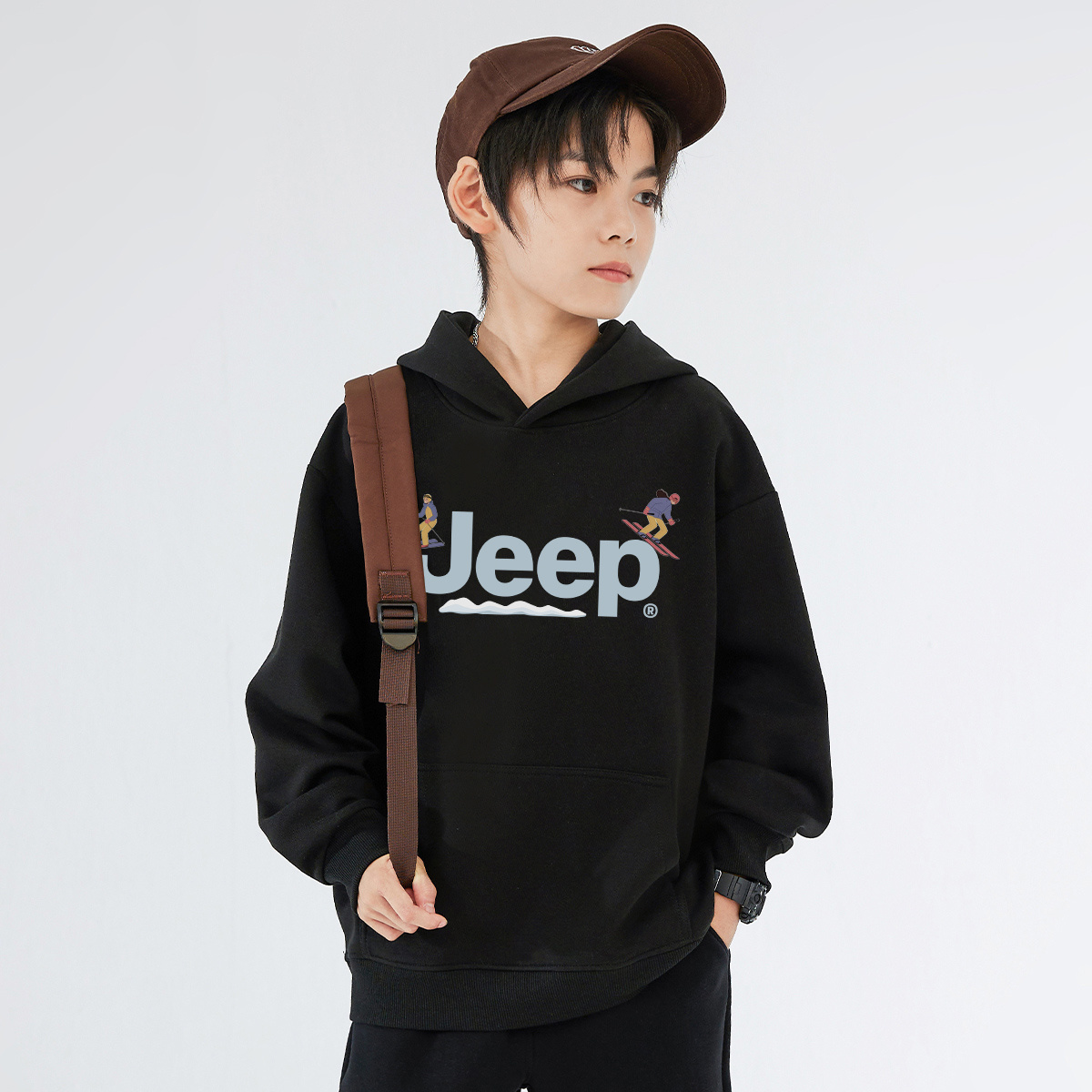 Толстовка с капюшоном утепленная для школьников Jeep, new year красный fleece-lined — фото 4