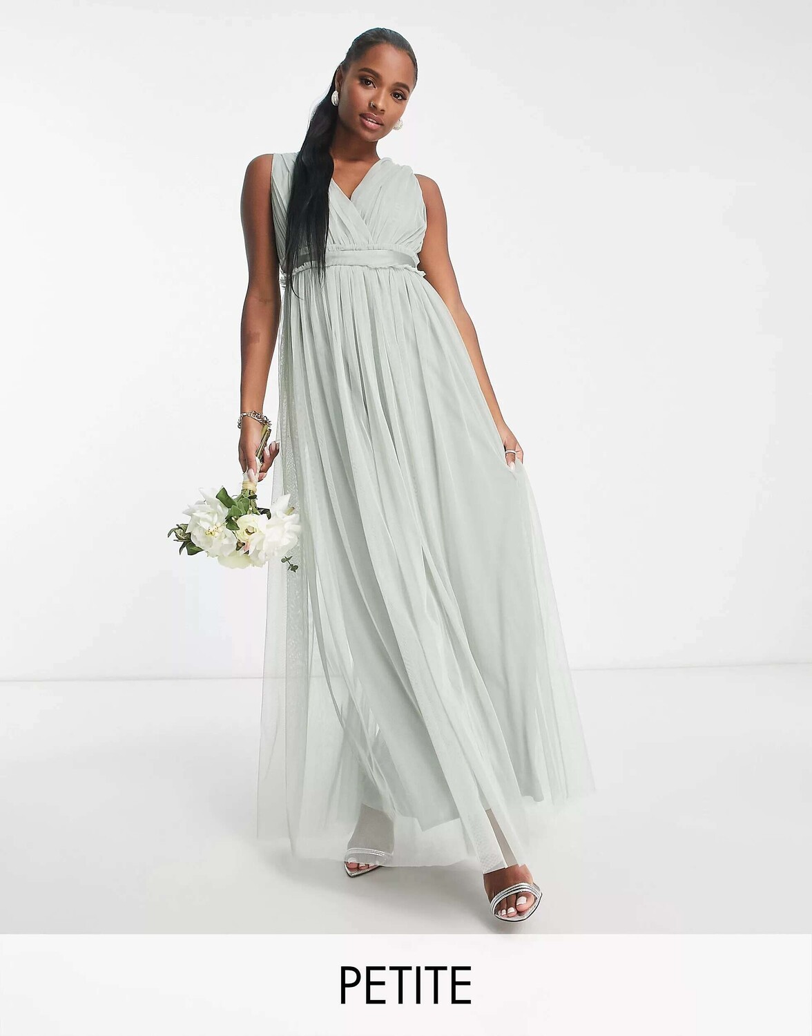 

Шалфейное платье макси с v-образным вырезом и оборками на талии Anaya Bridesmaid