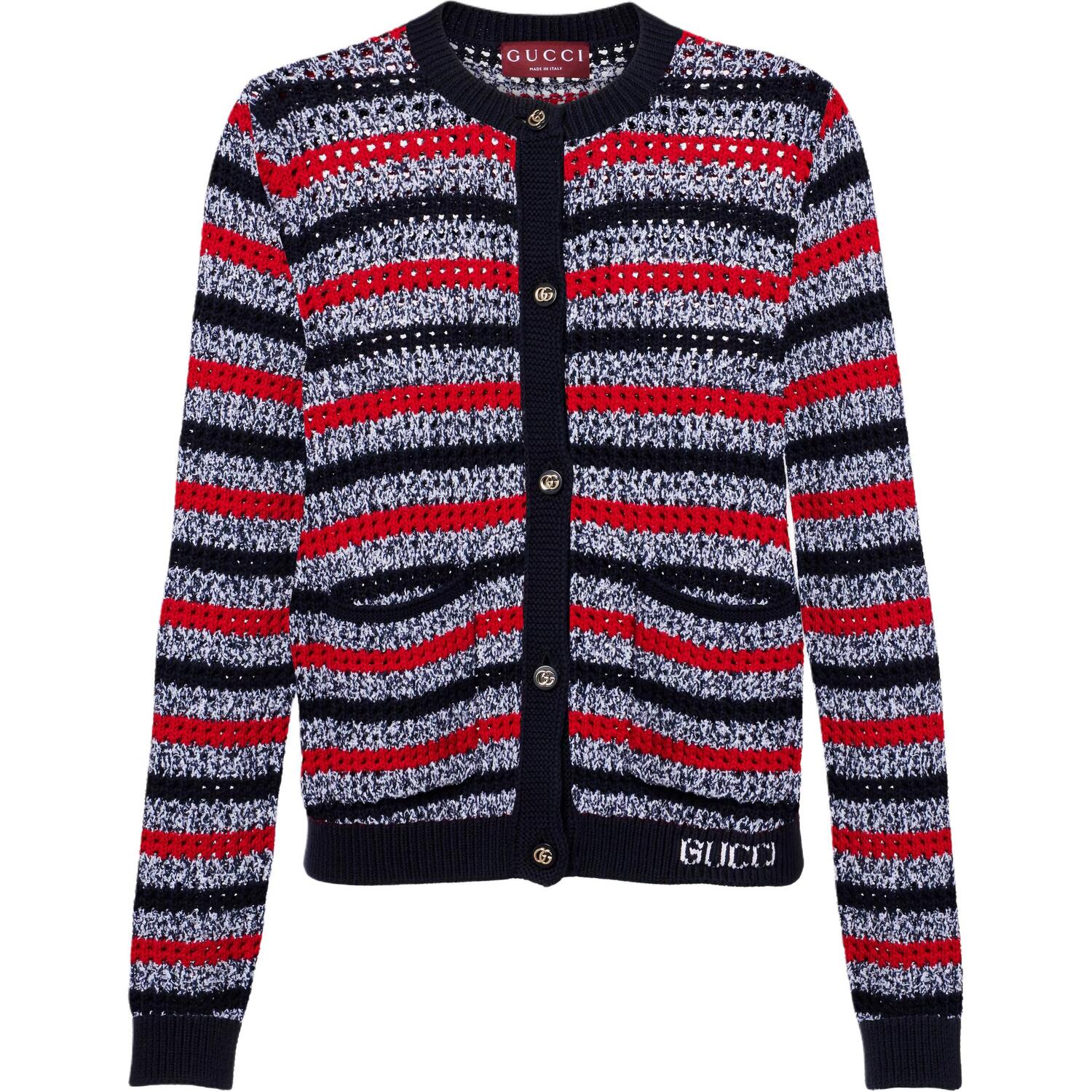 

Полосатый хлопковый кардиган с интарсией GUCCI, красный