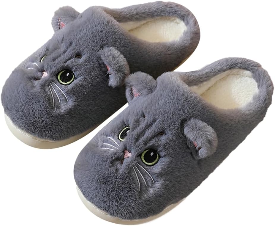 

Мягкие домашние тапочки в виде кошек для женщин и мужчин. Милые плюшевые хлопковые тапочки с изображением кошек. Домашние тапочки для любителей мультяшных кошек Hzxsny, серый