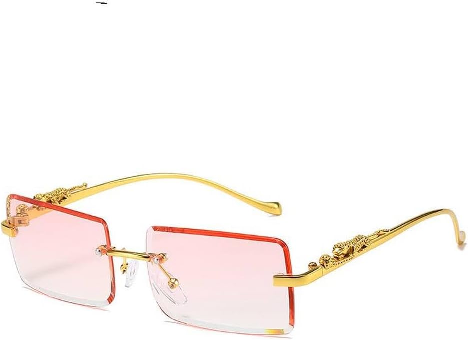 

Солнцезащитные очки без оправы прямоугольной формы для мужчин и женщин, модные солнцезащитные очки без оправы для женщин, леопардовый принт, защита от ультрафиолета UV400, SUN4203 Generic, Goldpink