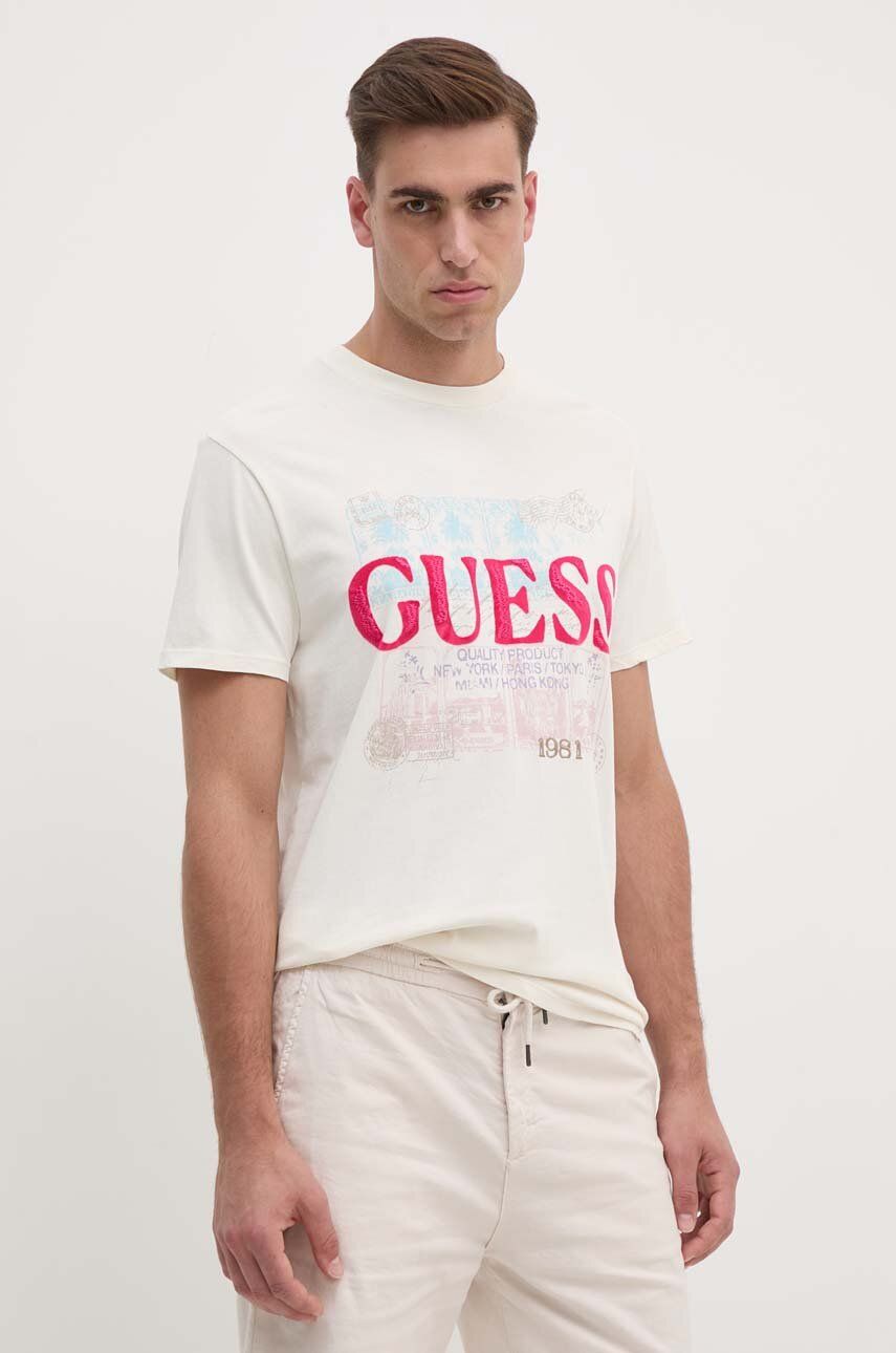 

Хлопковая футболка Guess, бежевый