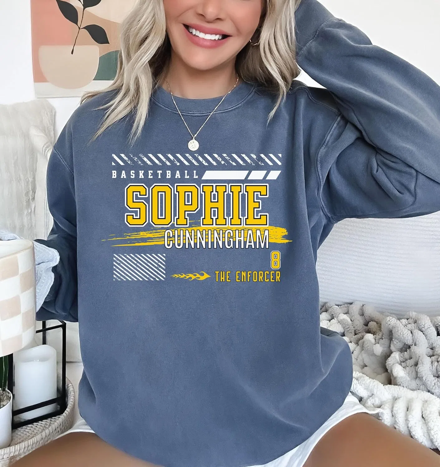 Толстовка Sophie Cunningham | Свитшот The Enforcer Indiana Basketball | Винтажная фан-одежда Comfort Colors GENERIC, Denim — фото 2