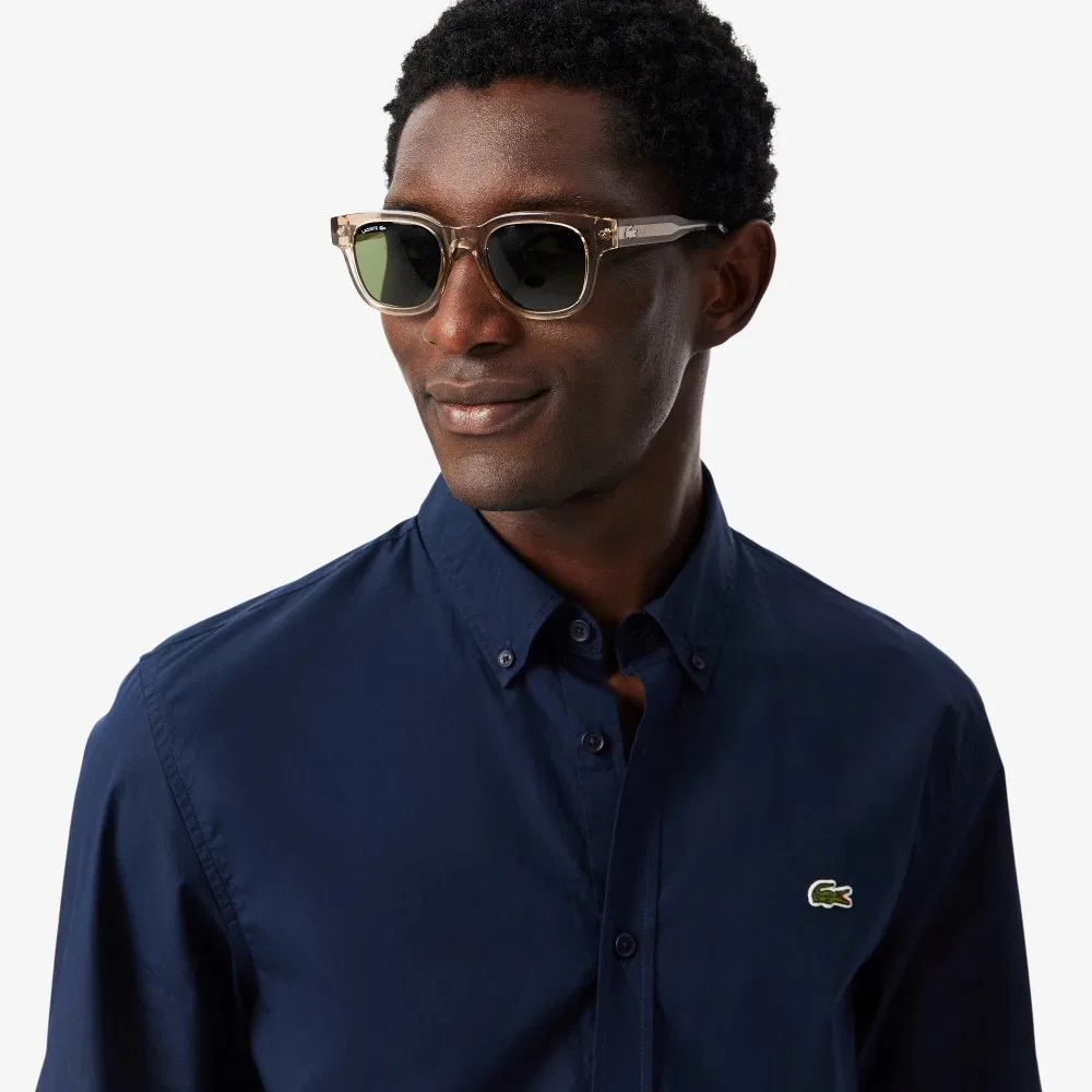 Мужская тёмно-синяя рубашка из лёгкого поплина от Lacoste — фото 2