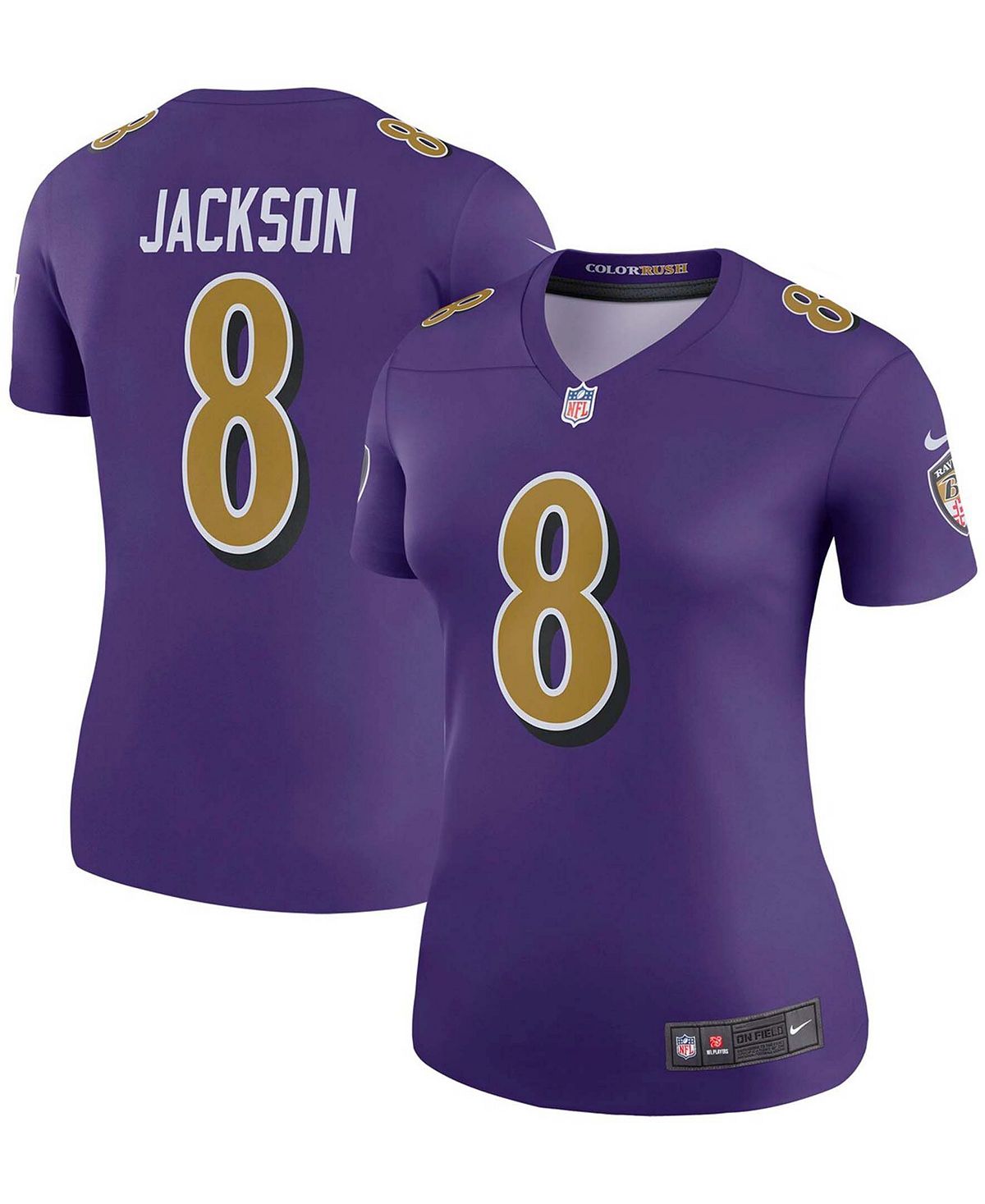 

Женское джерси Lamar Jackson Purple Baltimore Ravens Color Rush Legend Player Nike