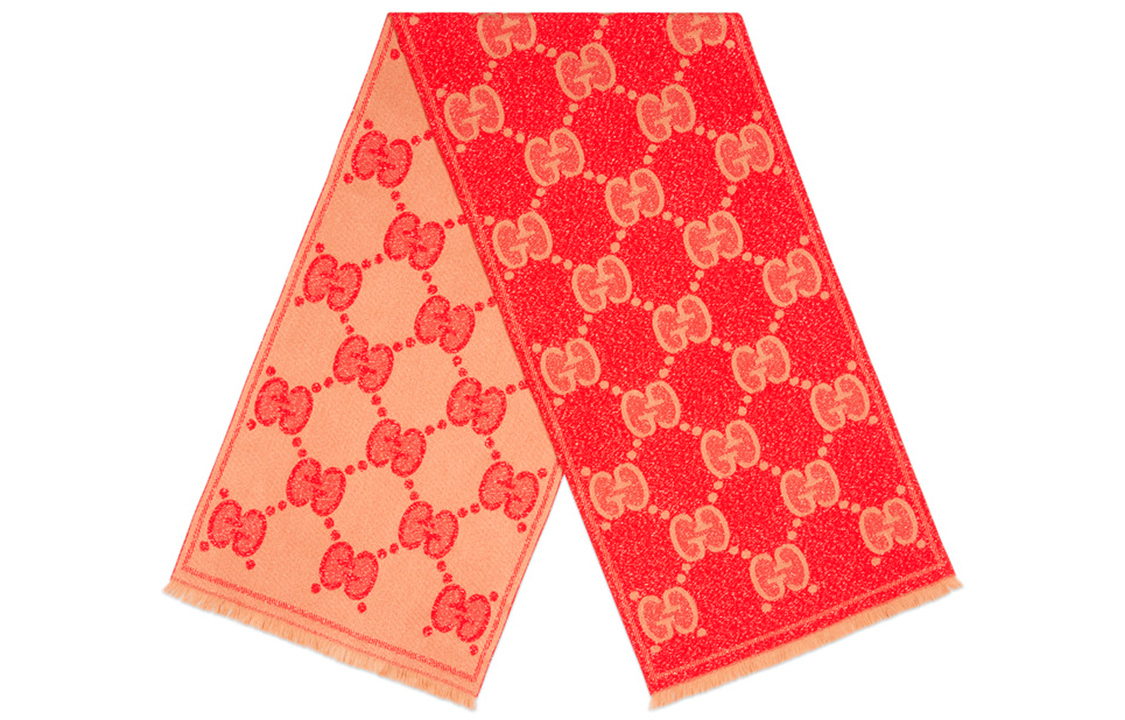 GUCCI Вязаный шарф женский красный и бежевый, Red and Beige — фото 2