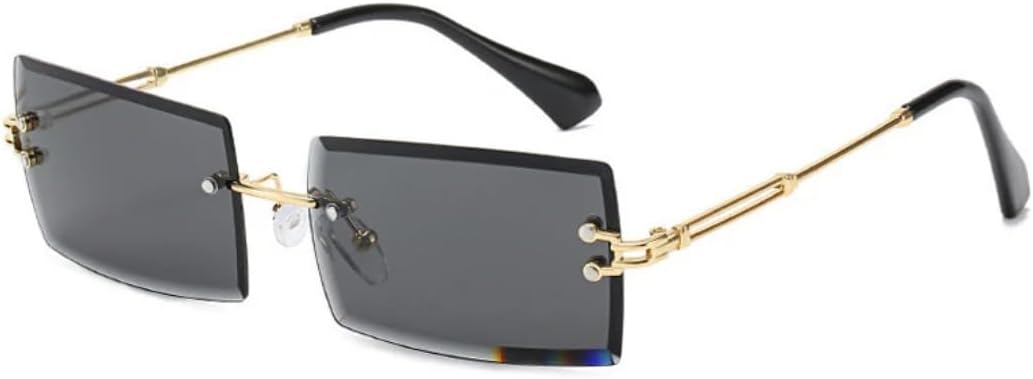 

Солнцезащитные очки с защитой UV400 | Безободковая металлическая оправа в стиле панк | Для женщин и мужчин | Для занятий спортом на открытом воздухе и вождения DSVIGF, Gold-black