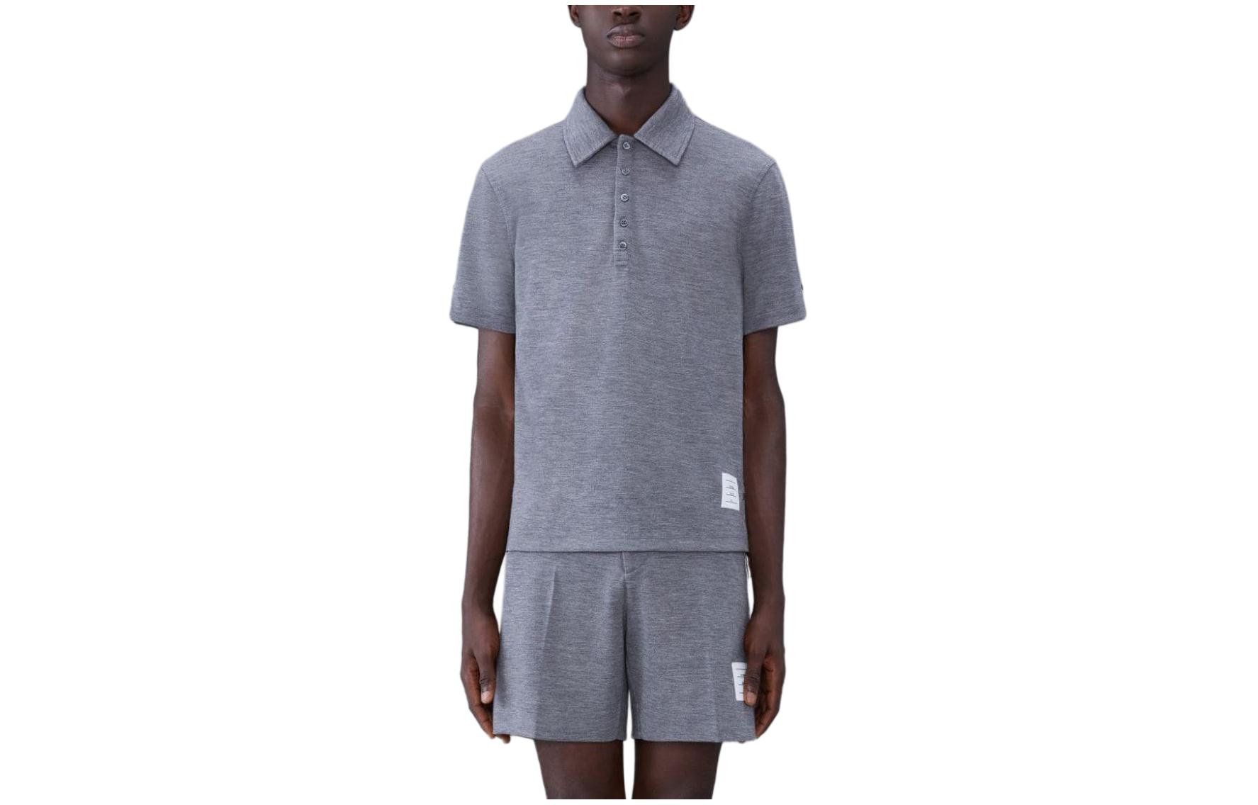 

Поло с логотипом на заплатке THOM BROWNE, серый