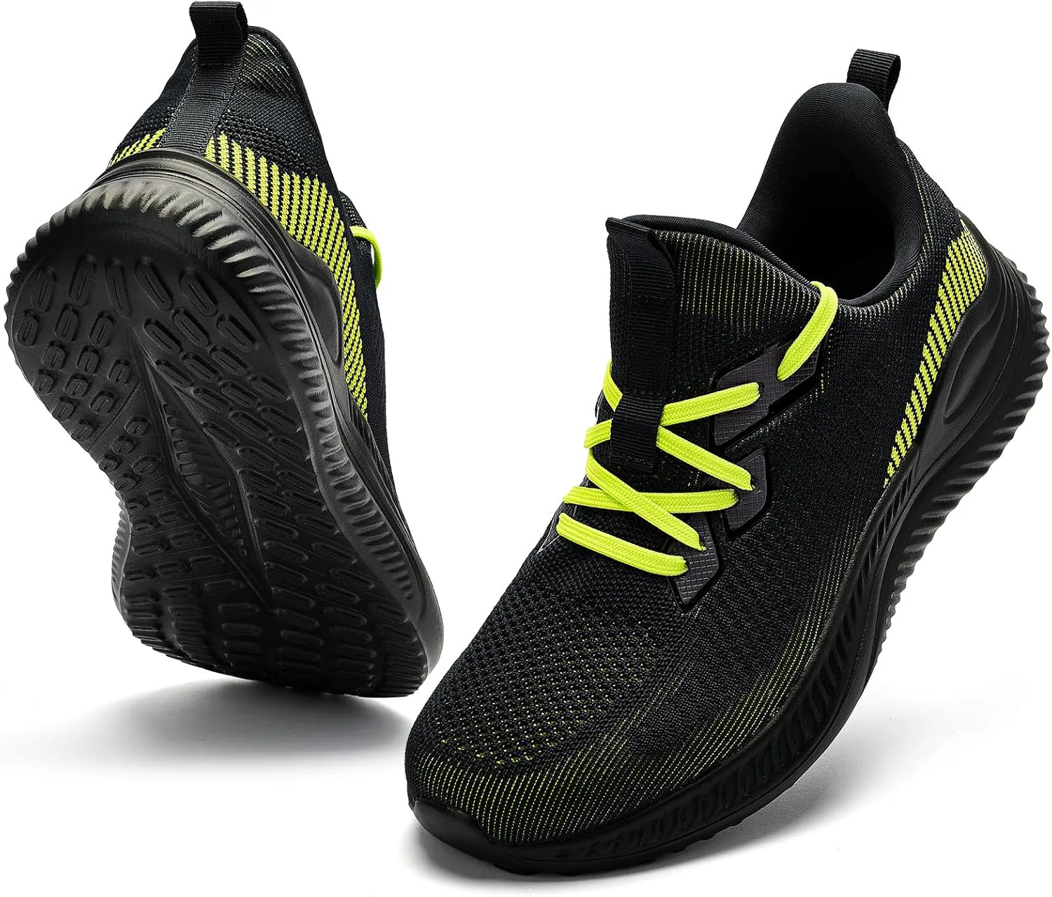 

Мужские слипоны Akk с широкой подошвой для ходьбы, с амортизирующей стелькой из памяти формы, для бега и тенниса, легкие дышащие повседневные кроссовки, черный/желтый