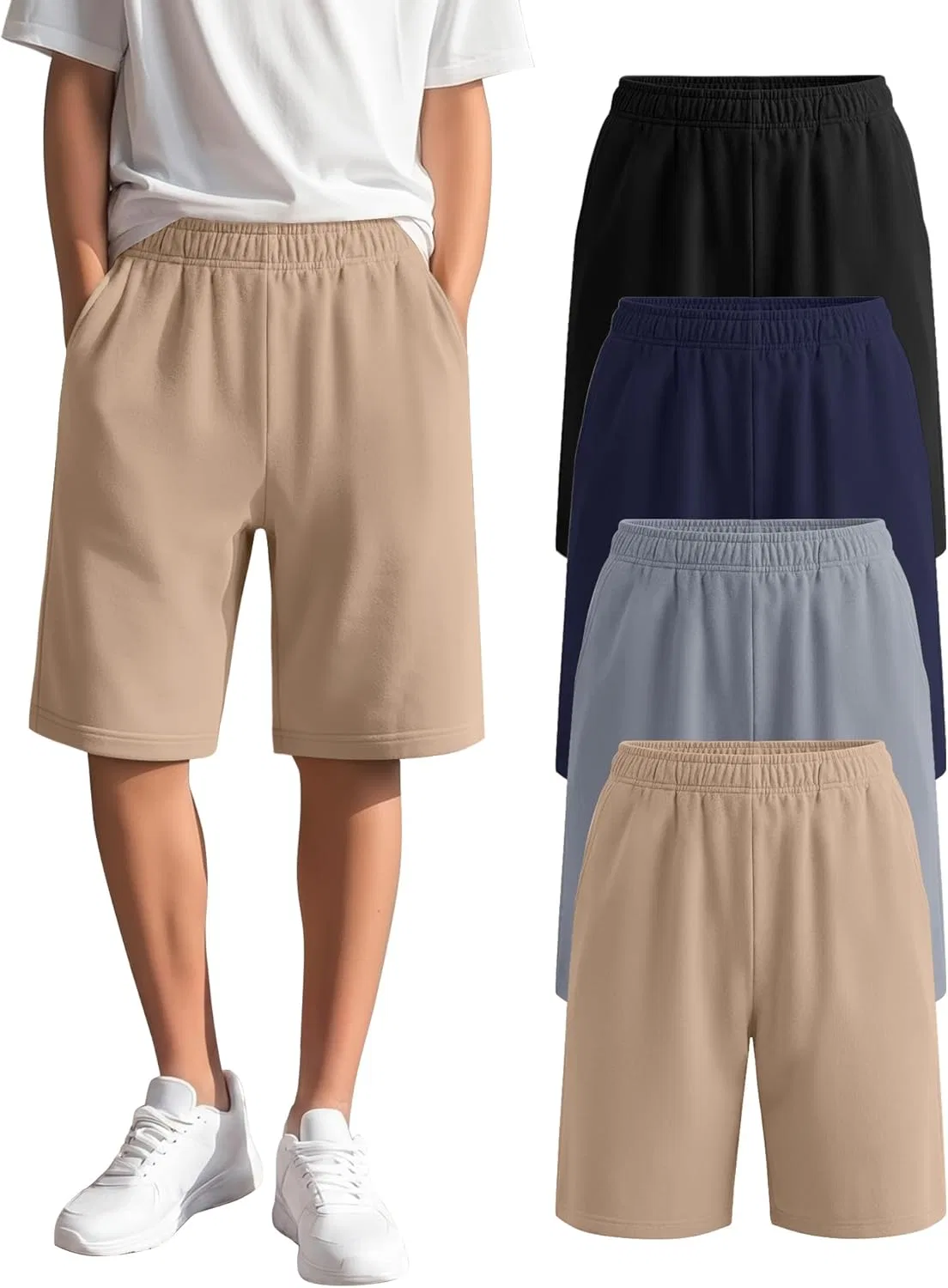 Шорты спортивные YooAurvox 4 шт, Black, Gray, Navy Blue, Khaki