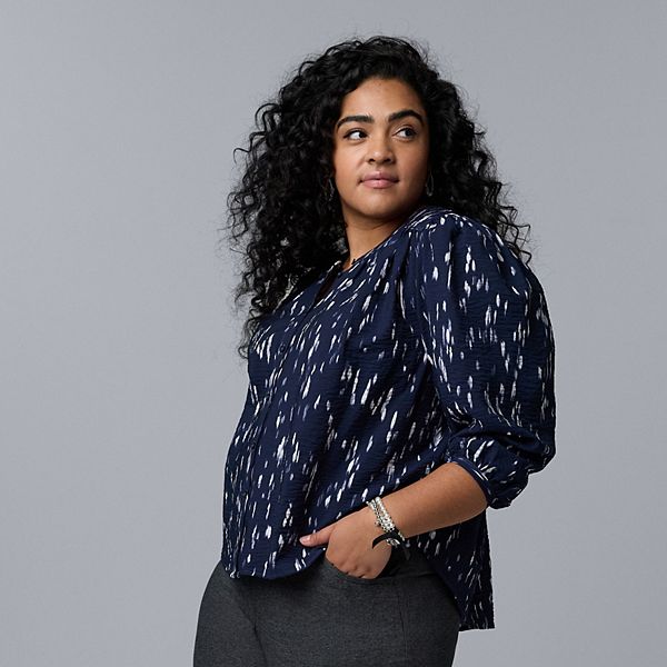 

Топ с присборенными рукавами-фонариками Plus size Simply Vera Vera Wang, Navy Texture Drops
