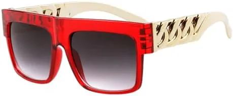 

Большие солнцезащитные очки в стиле хип-хоп для мужчин и женщин, с плоской верхней частью, ретро-квадратные, черные, с золотой пластиковой цепочкой MTZJH, C11