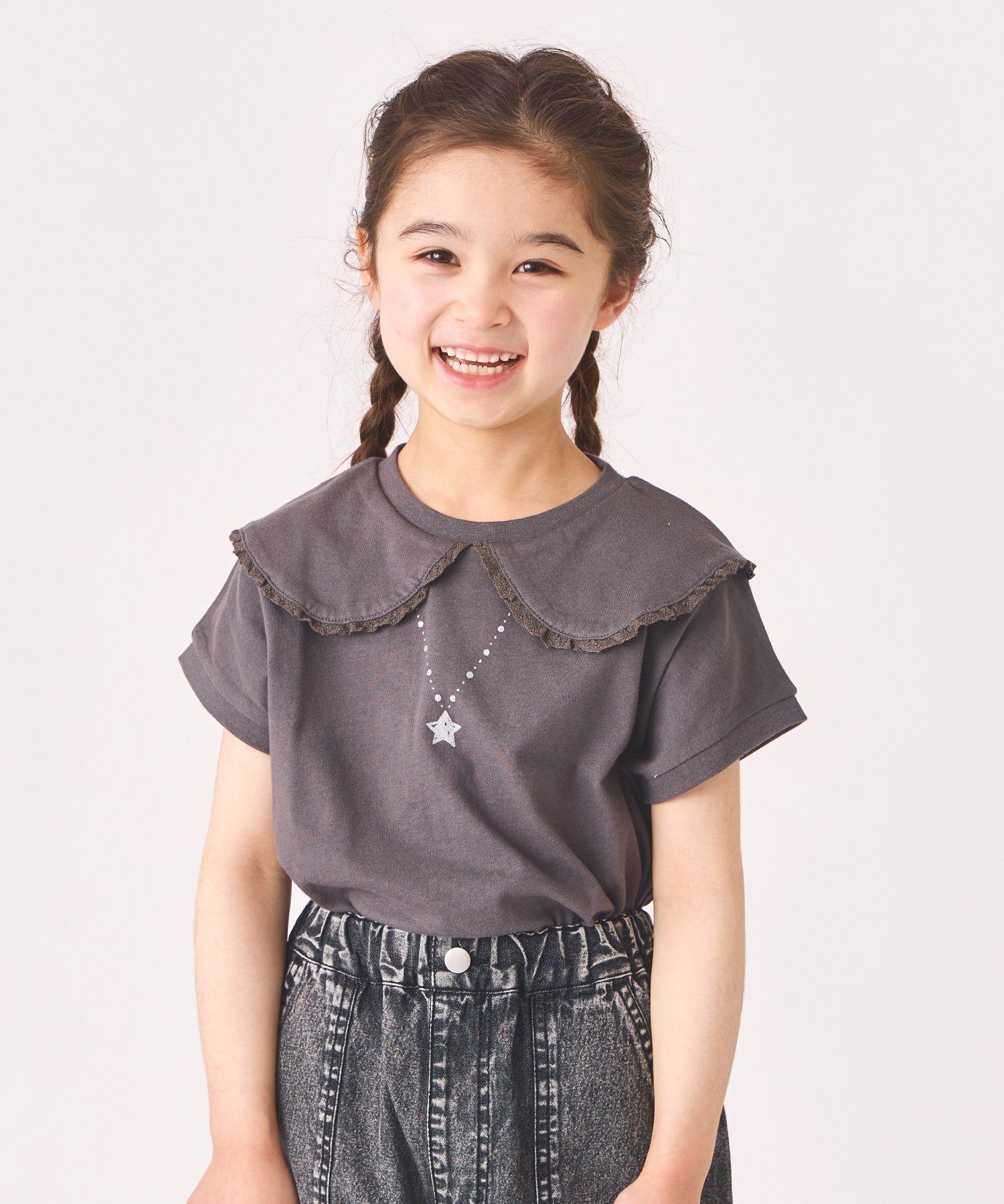Футболка с воротником-рюшами Ever Closet, Charcoal