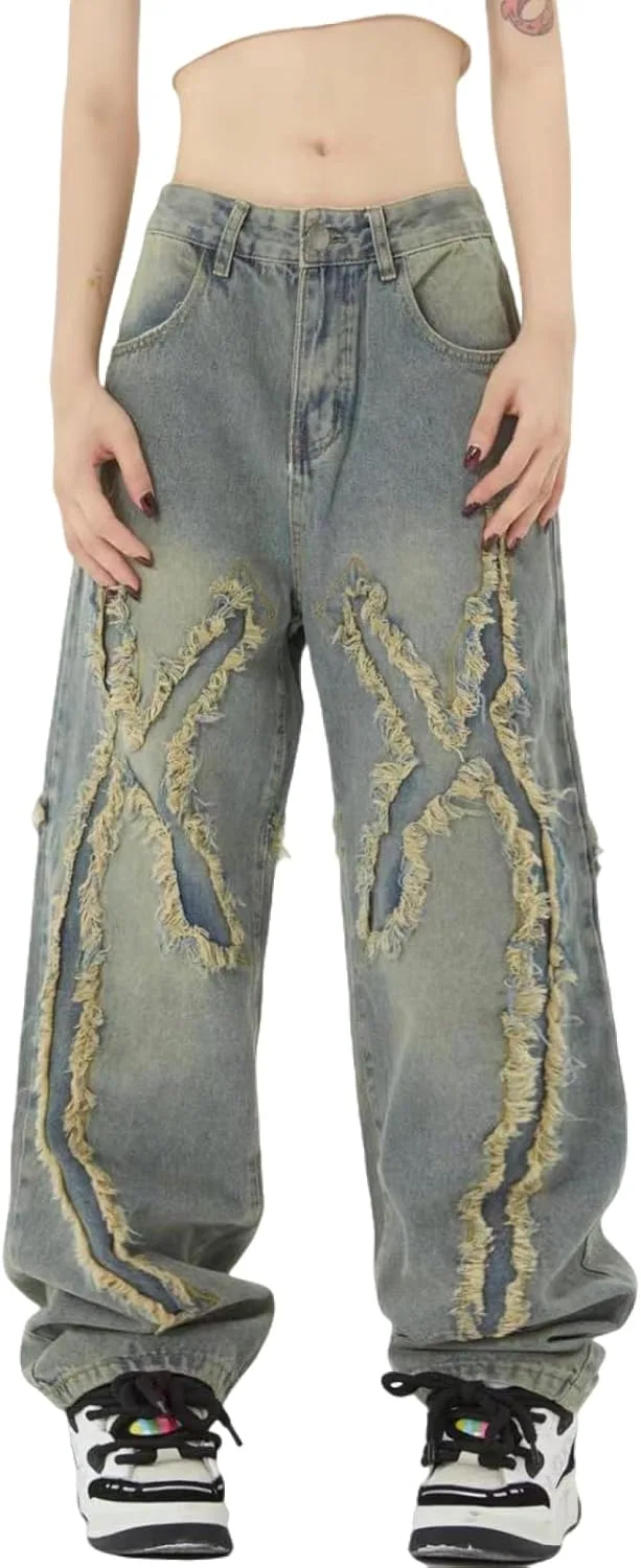 

Женские джинсы Y2K в стиле ретро с принтом и пэчворком MEOKIM