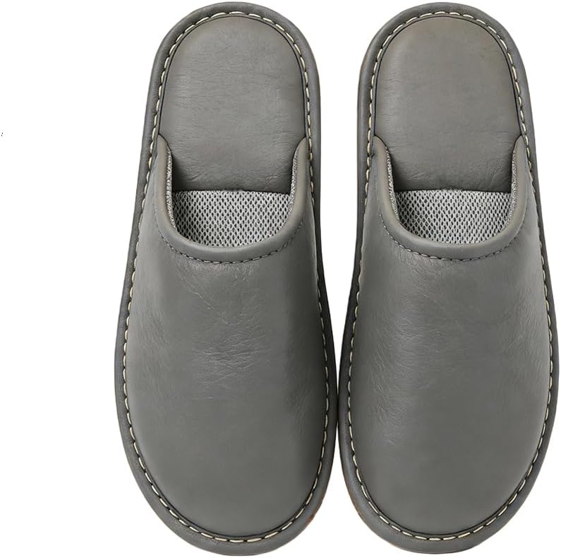 

Кожаные тапочки с дышащей сетчатой стелькой, фактурный дизайн из искусственной кожи, мужские и женские домашние кожаные тапочки Pxpuiq, серый