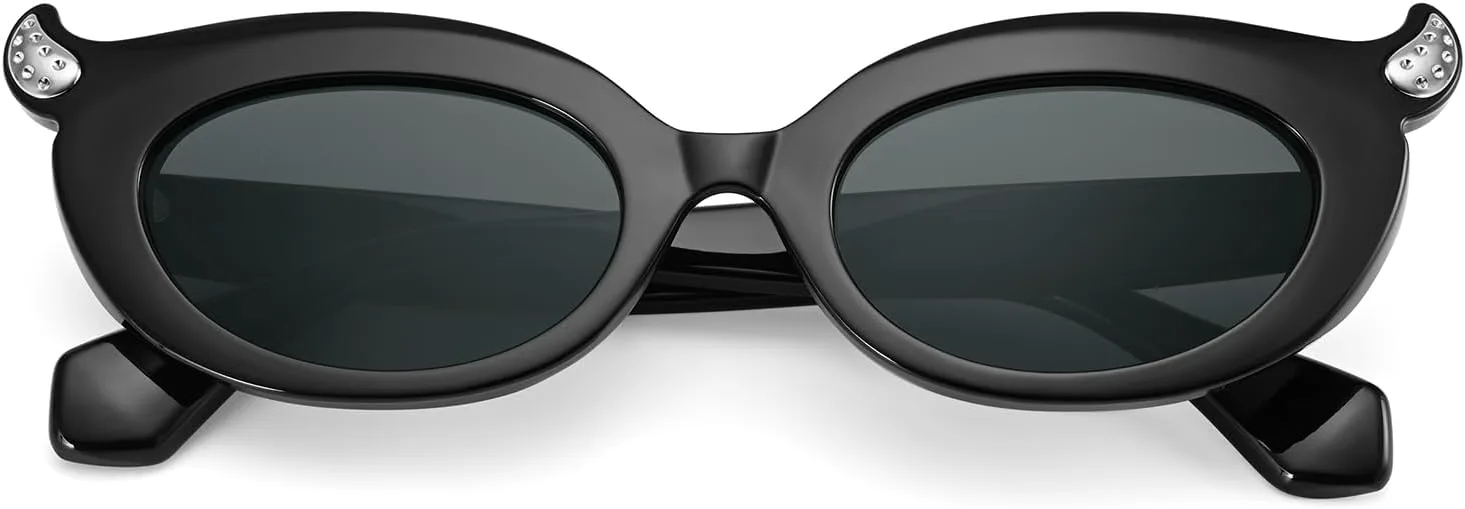 

Солнцезащитные очки Dollger Devil Horn Oval для женщин, винтажные, милые, в стиле Y2K, маленькие, «кошачий глаз», панк-очки для мужчин, Black Frame With Gray Lenses