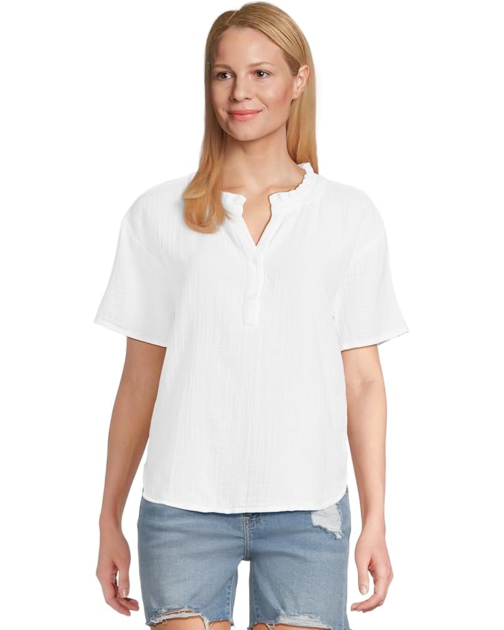 

Топ Mod-o-doc Short Sleeve Ruffle Neck Henley Top, белый