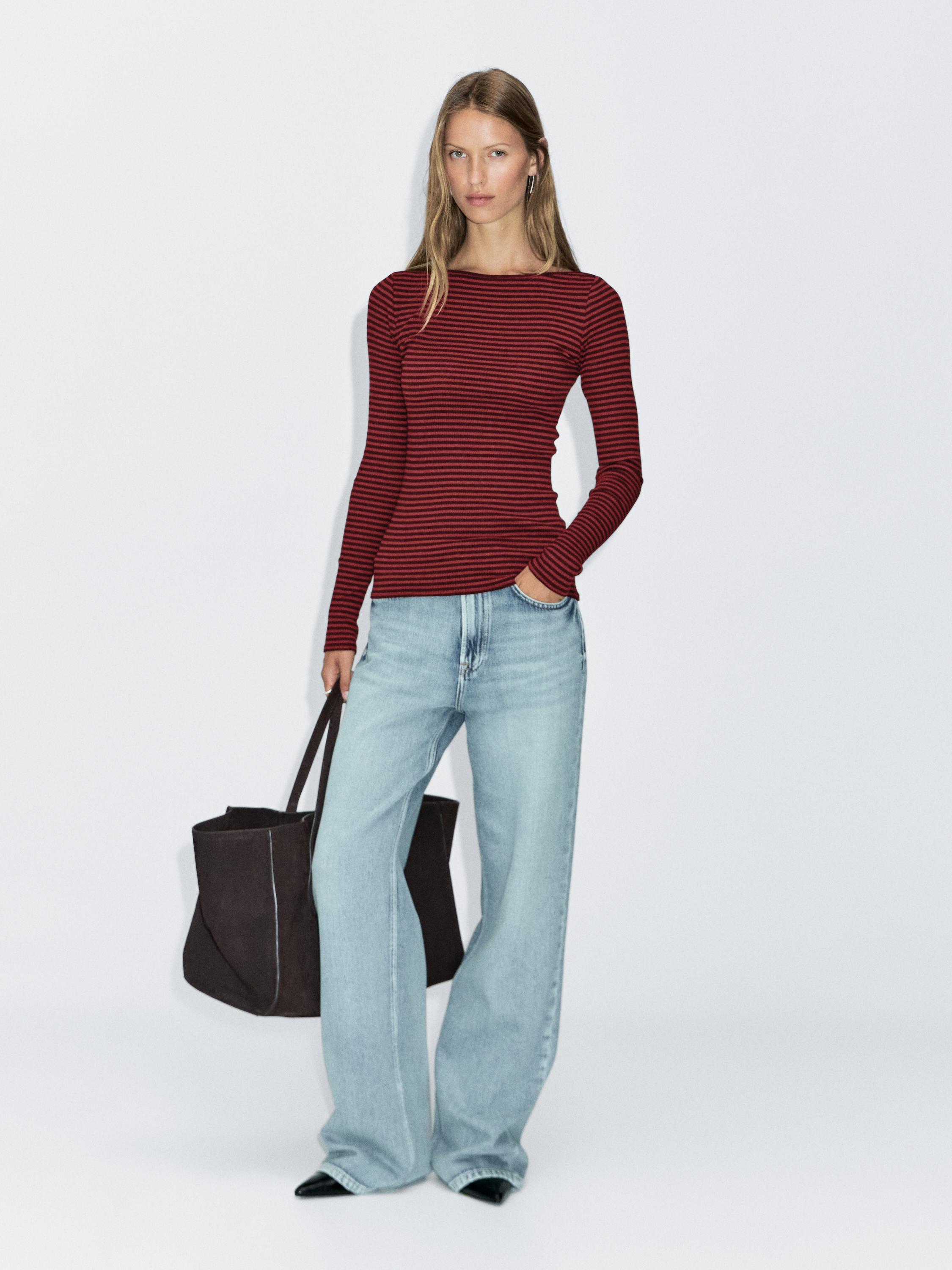 

Полосатая футболка с длинным рукавом Massimo Dutti, красный