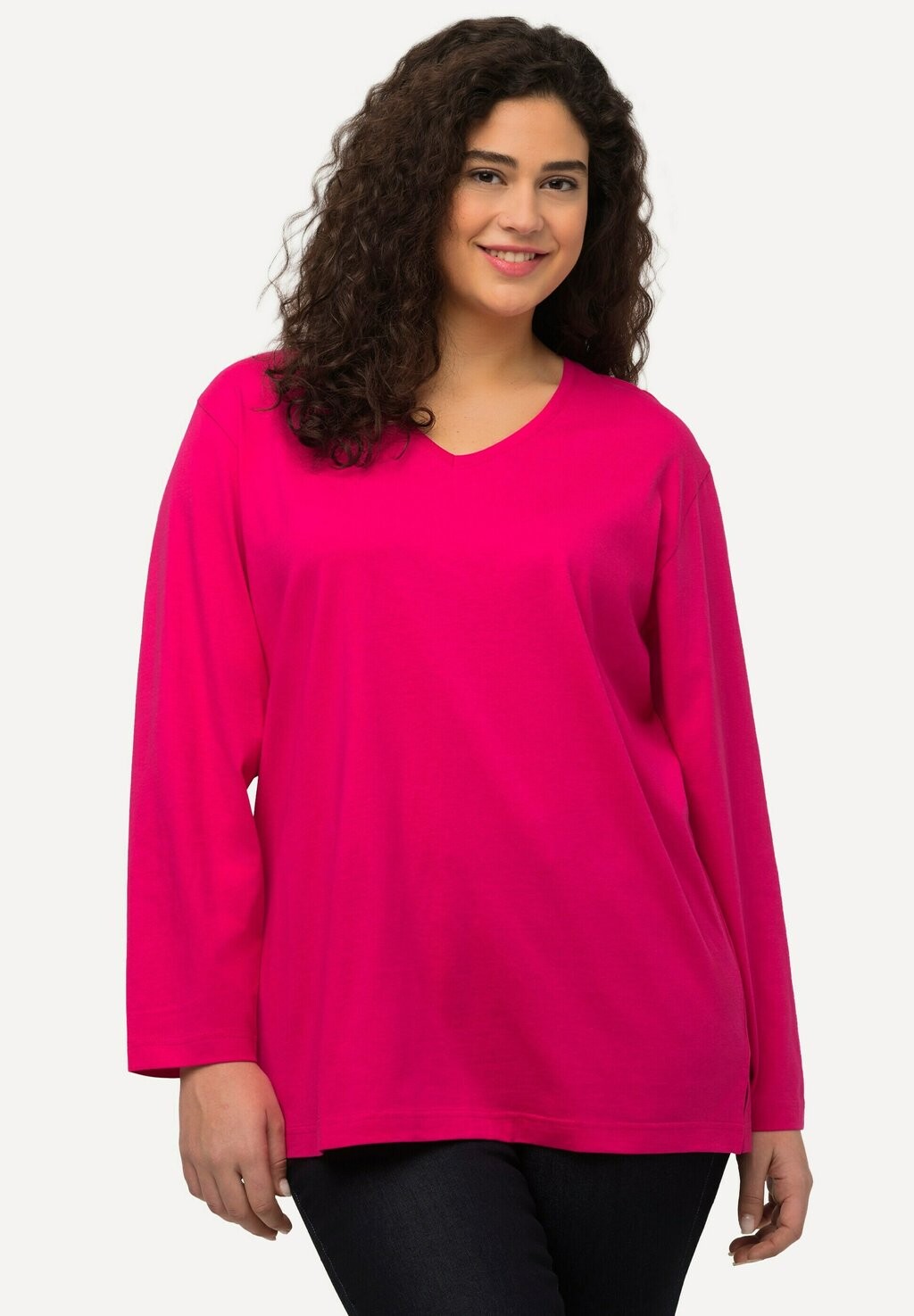 

Вязаный свитер BASIC-V Ulla Popken, цвет magenta pink