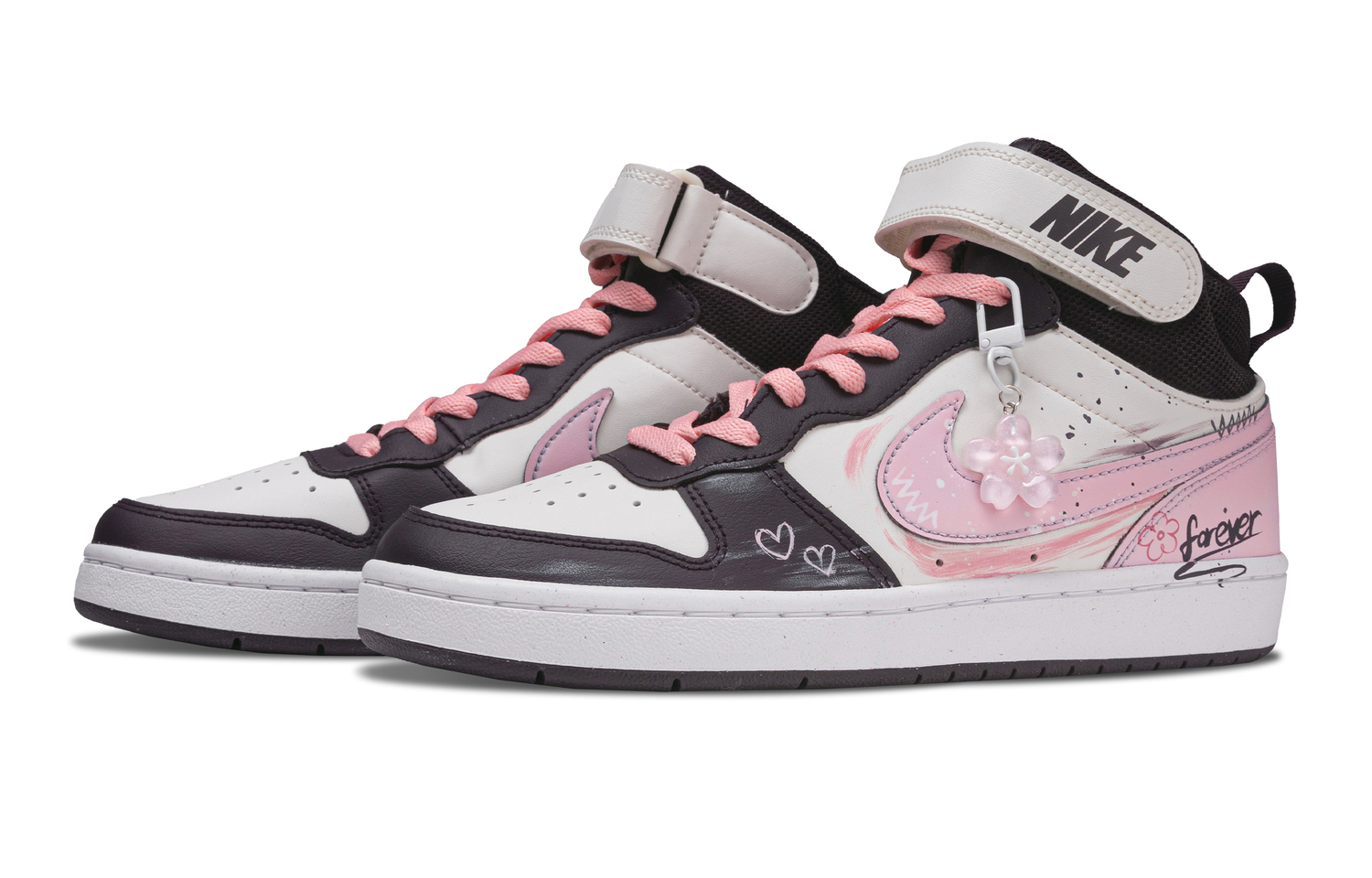 Nike Court Borough 2 Peach Spirit с кожаной амортизацией, баланс, противоскользящие высокие детские скейтборд-кроссовки Pink — фото 4