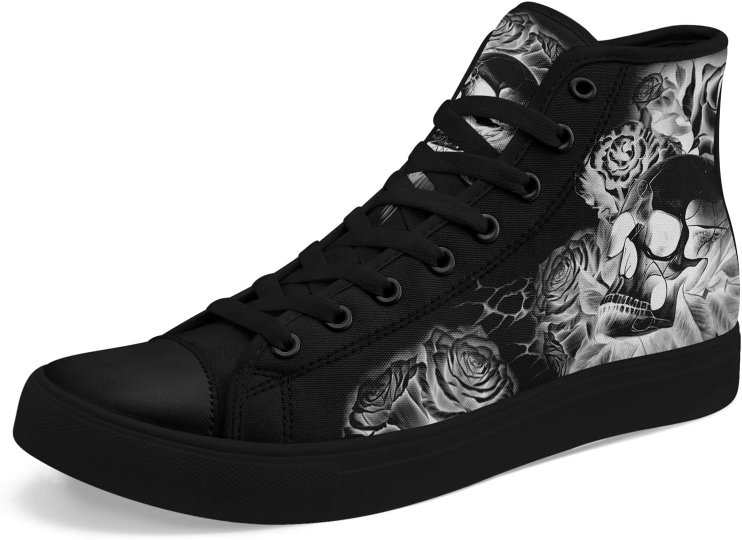 

Крутые индивидуальные кроссовки Skull High Tops из холщовой ткани для мужчин и женщин, классические с шнуровкой, готический стиль, повседневные холщовые кроссовки Coolcustomize, серый